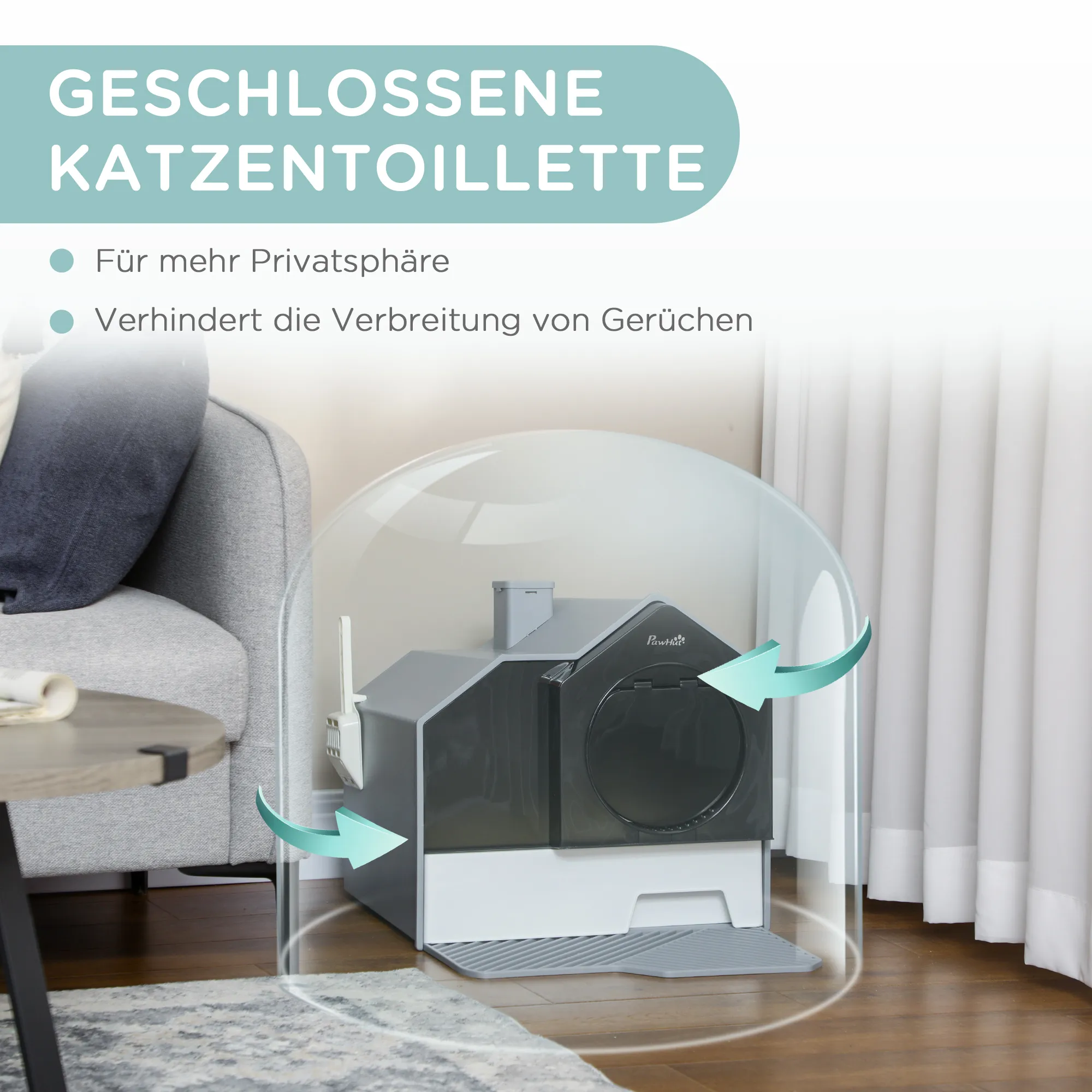 Katzentoilette Grau 47L x 45B x 42H cm im Hüttendesign