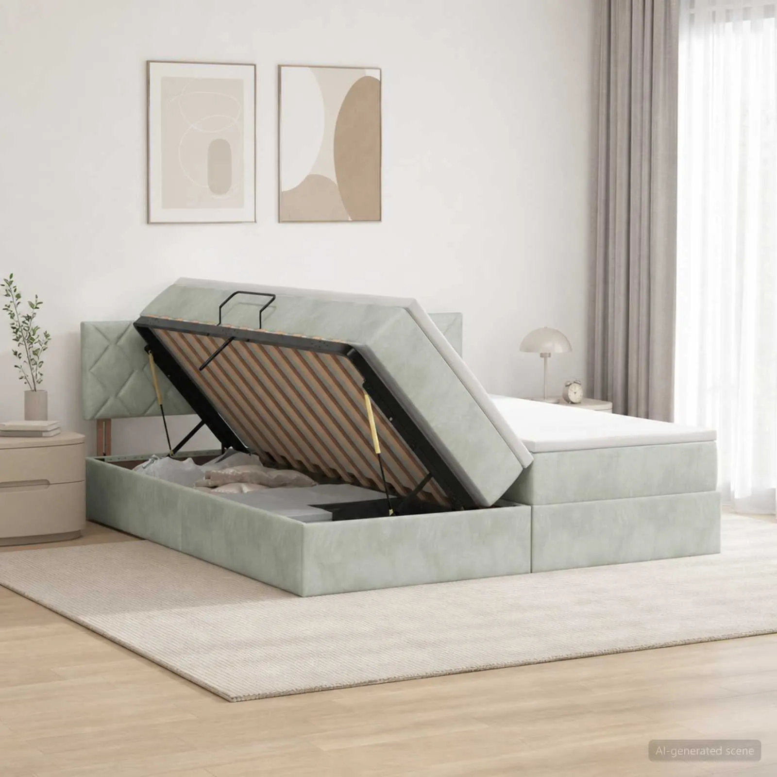 Staubett mit Matratze 180 x 204 x 88 cm Hellgrau