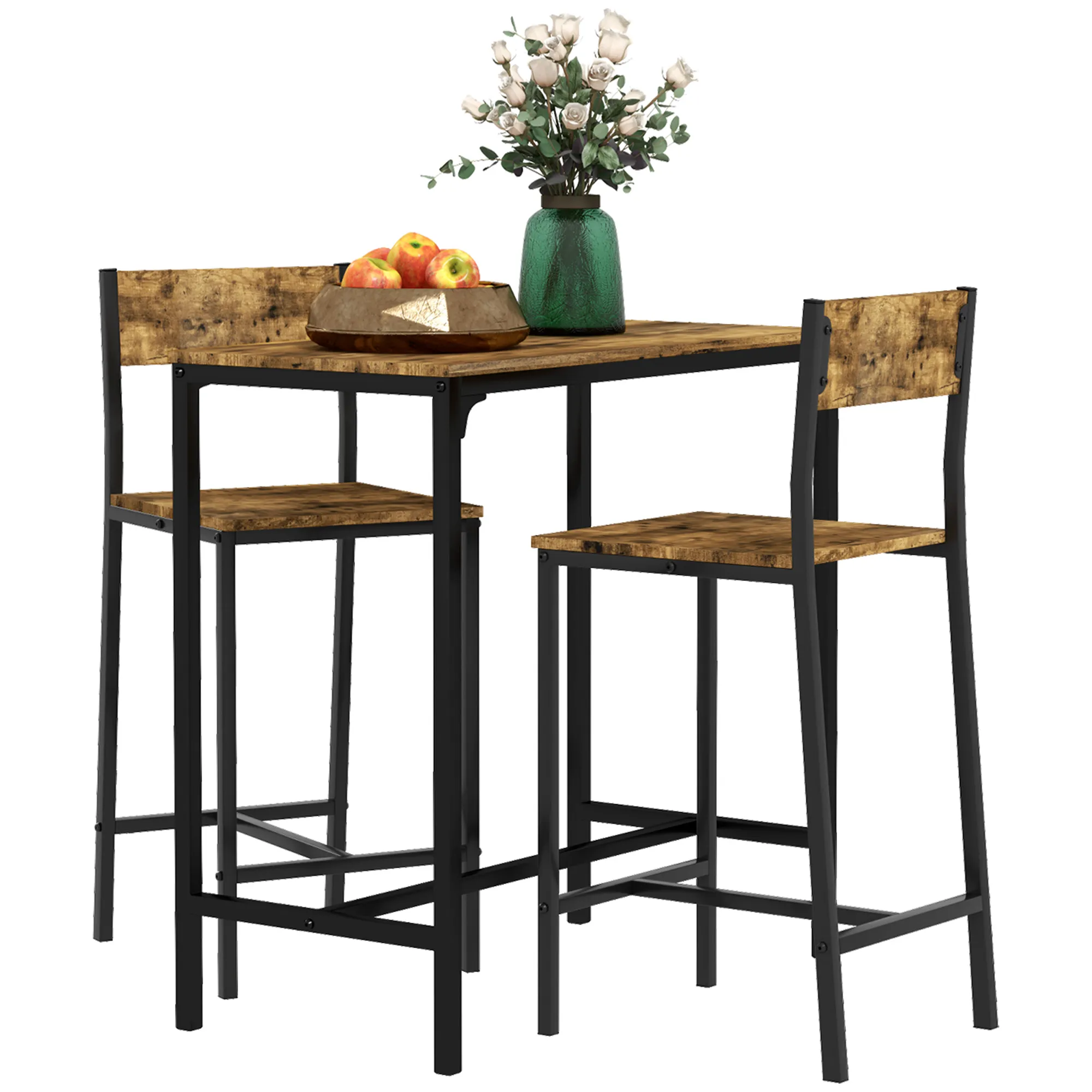 3-teiliges Bar-Set Rustikal-Braun 89L x 45B x 87H cm