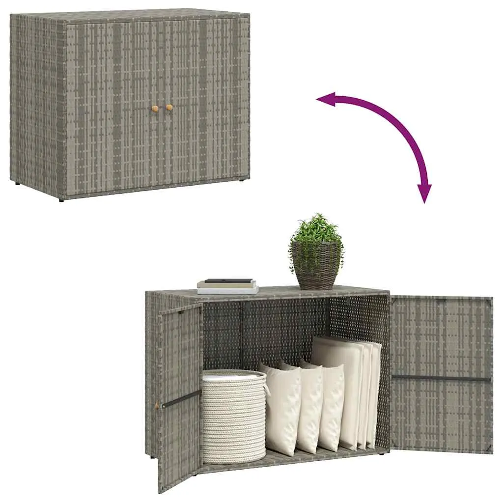 Gartenschrank aus PE-Rattan mit Echtholzgriffen, 100 x 55,5 x 80 cm, Grau