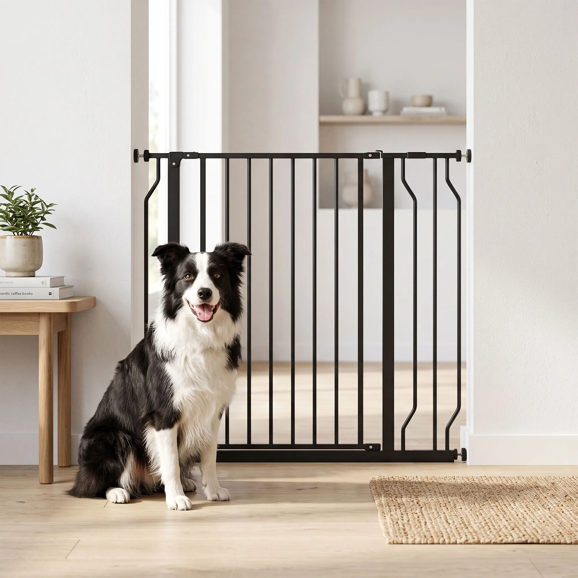 Hunde-Absperrgitter aus Stahl/ABS, verstellbar 75-95 cm, Schwarz