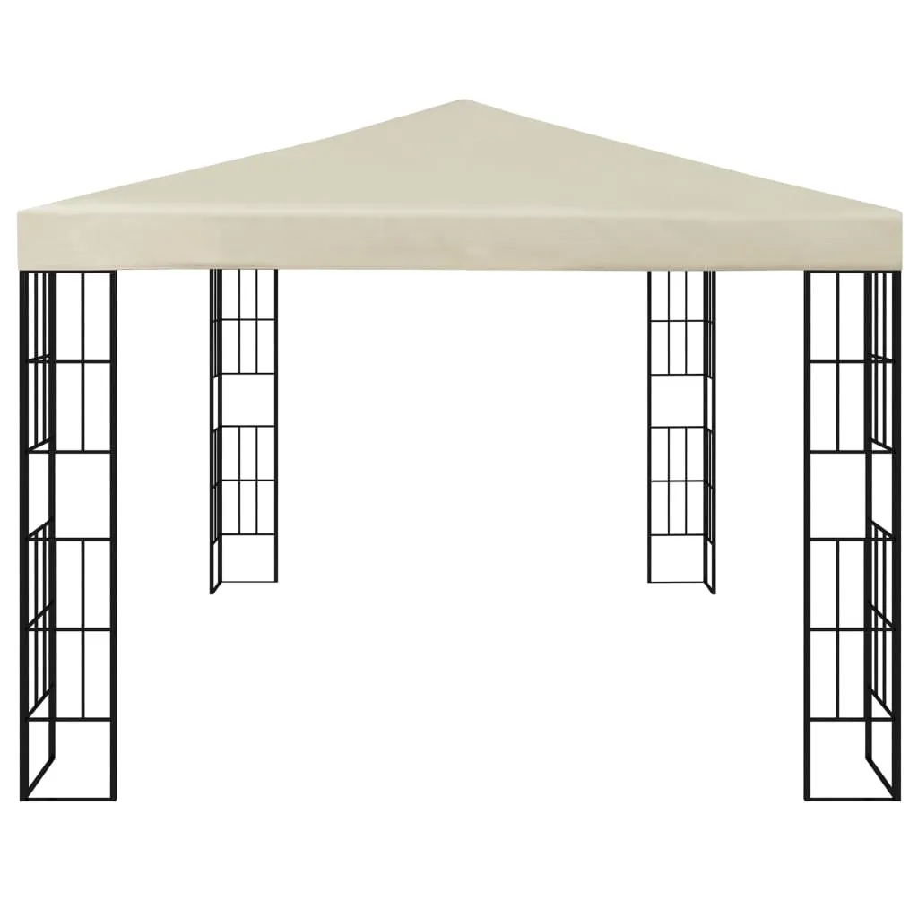 Gartenpavillon 3×4×2,6 m Creme und Schwarz mit Solar-Lichterkette