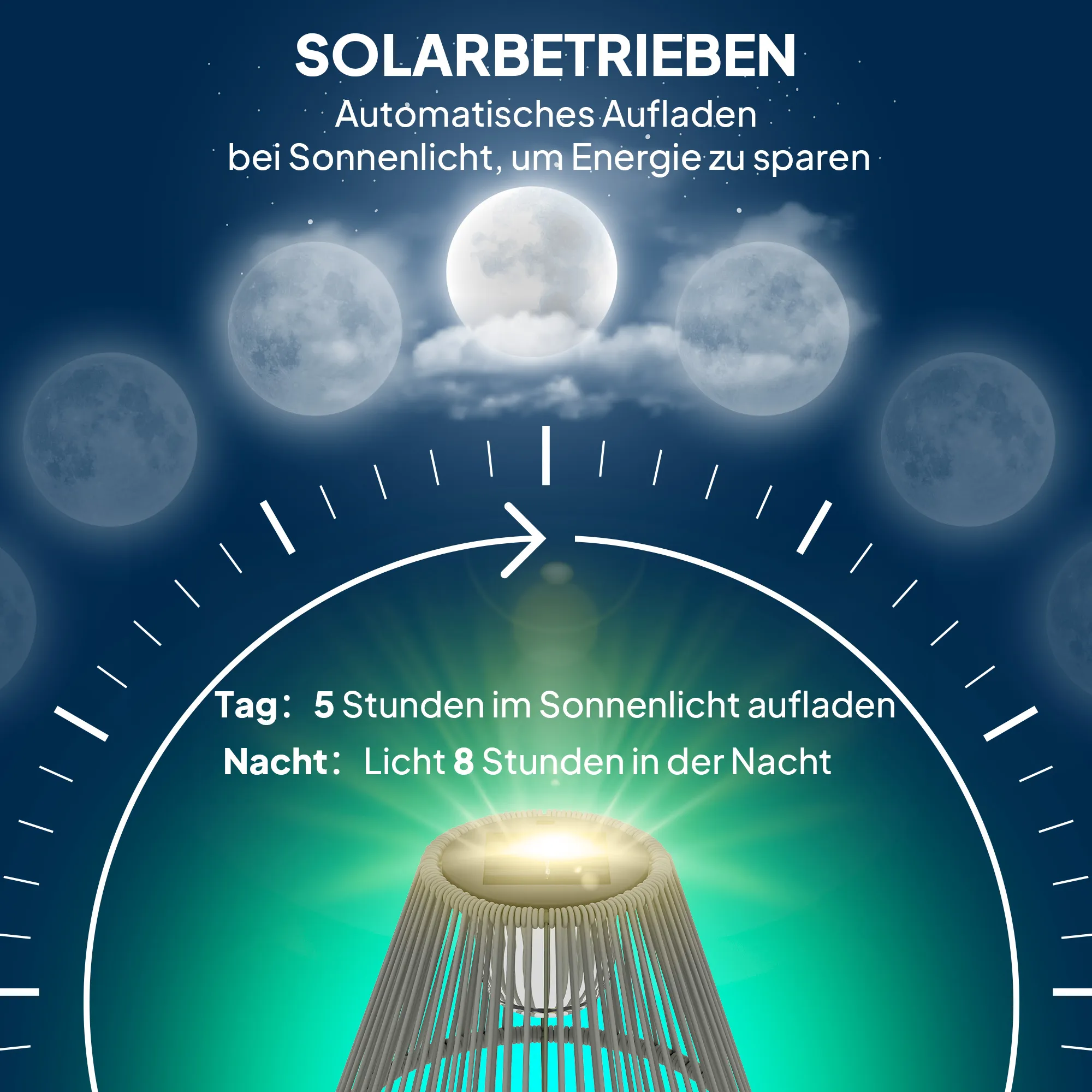 Solar Stehlampe Rattan Boho-Stil mit Lichtsensor Ø33 x 135 cm