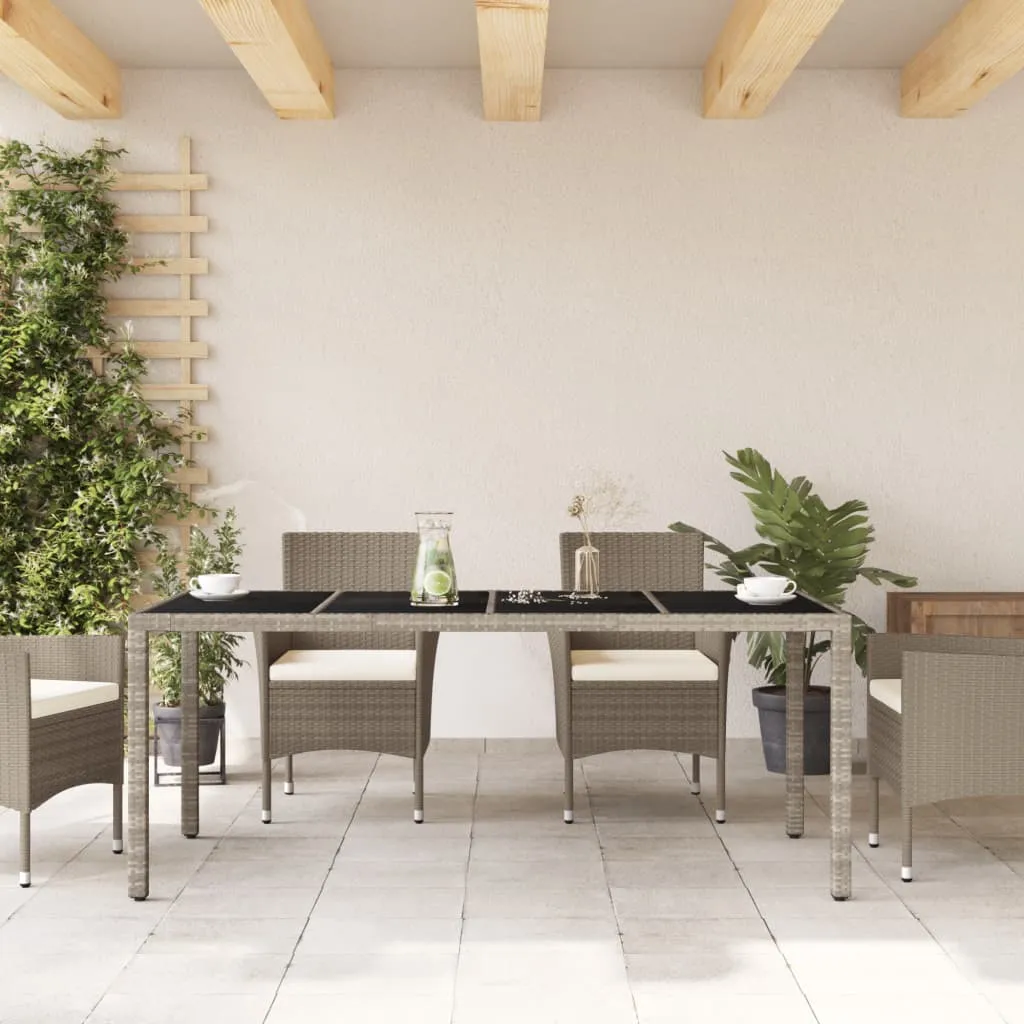 Gartentisch Hellgrau 190 x 90 x 75 cm aus PE-Rattan und Hartglas