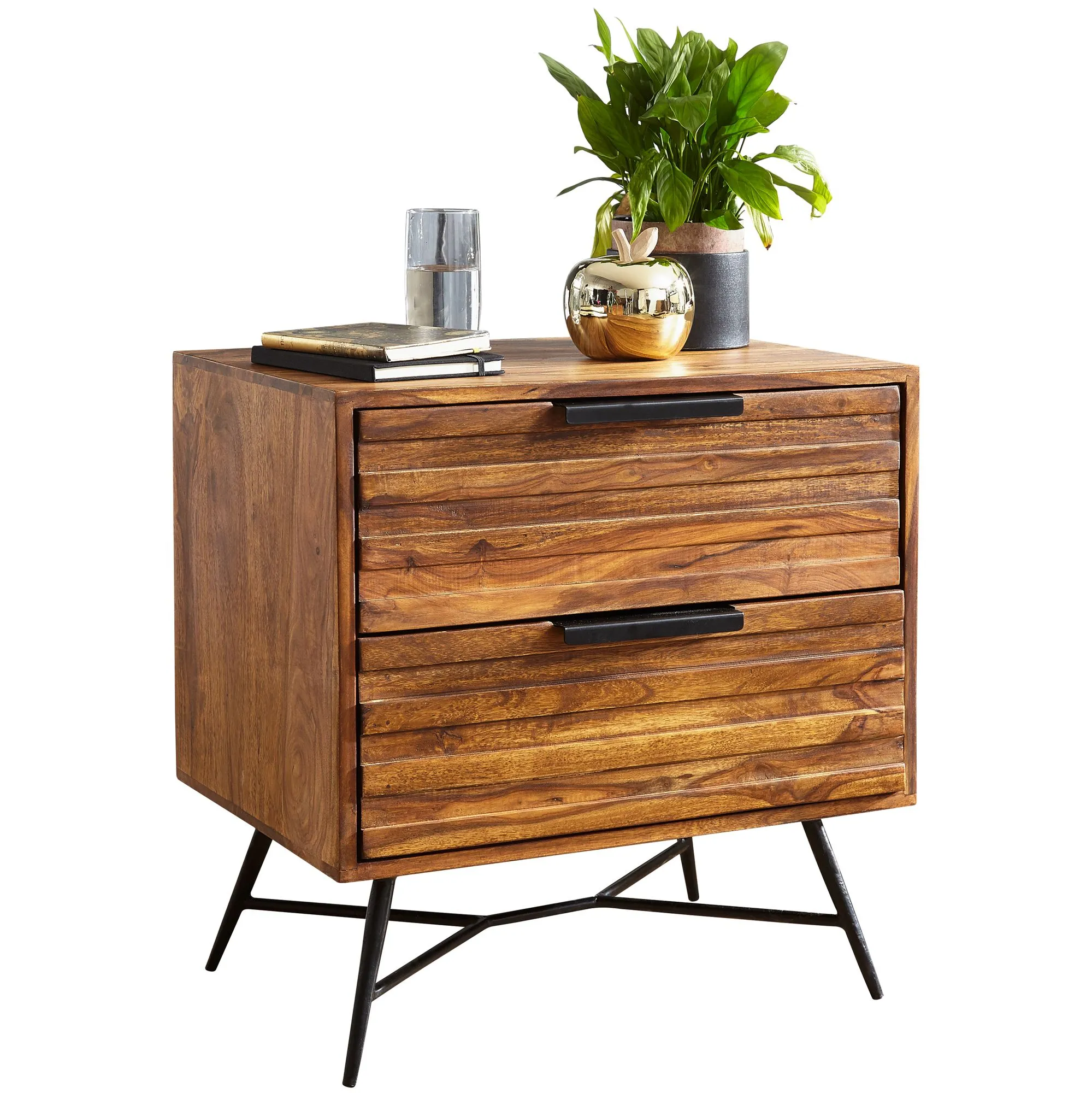 Wohnling Nachtkonsole NISHAN 60 x 60 x 40 cm Sheesham Beistelltisch