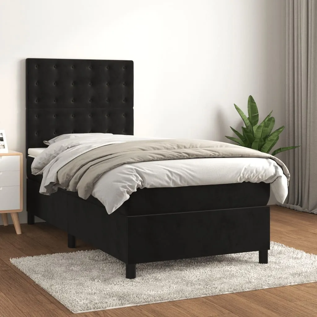 Boxspringbett aus Samt mit Taschenfederkernmatratze 90x190 cm Schwarz