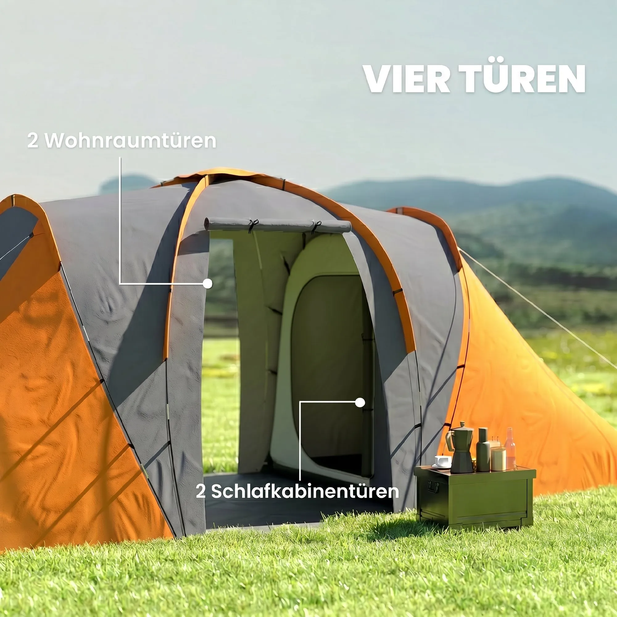 Tunnelzelt 4-6 Personen 555x225x190 cm Grau-Orange