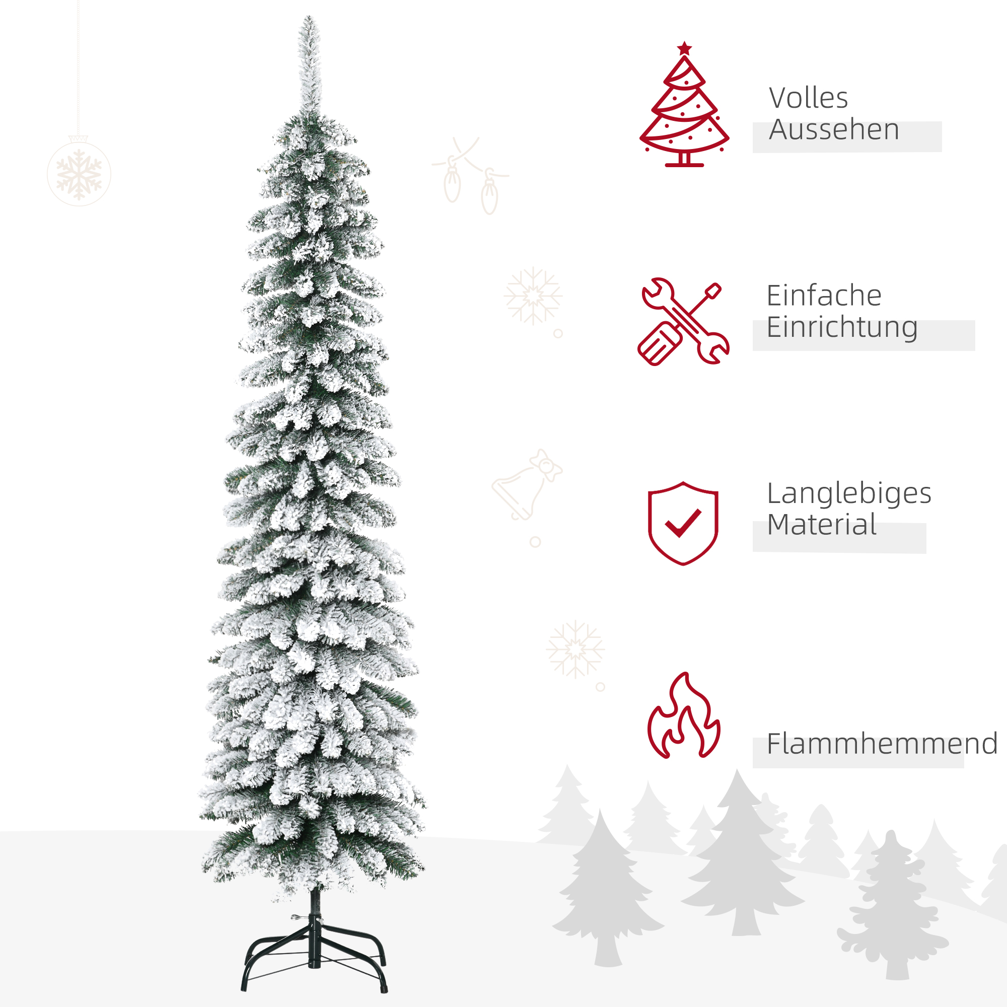 Künstlicher Weihnachtsbaum schneebedeckt schmal 180 cm Grün/Weiß