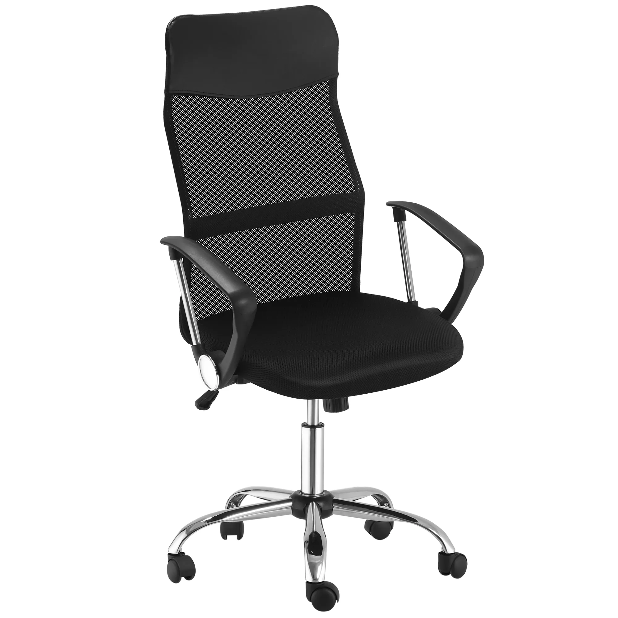 Ergonomischer Bürostuhl, Gaming Stuhl, Drehstuhl mit Wippenfunktion, höhenverstellbarer Schreibtischstuhl, Schaumstoff, Netz, Schwarz, 63 x 65 x 109-119 cm