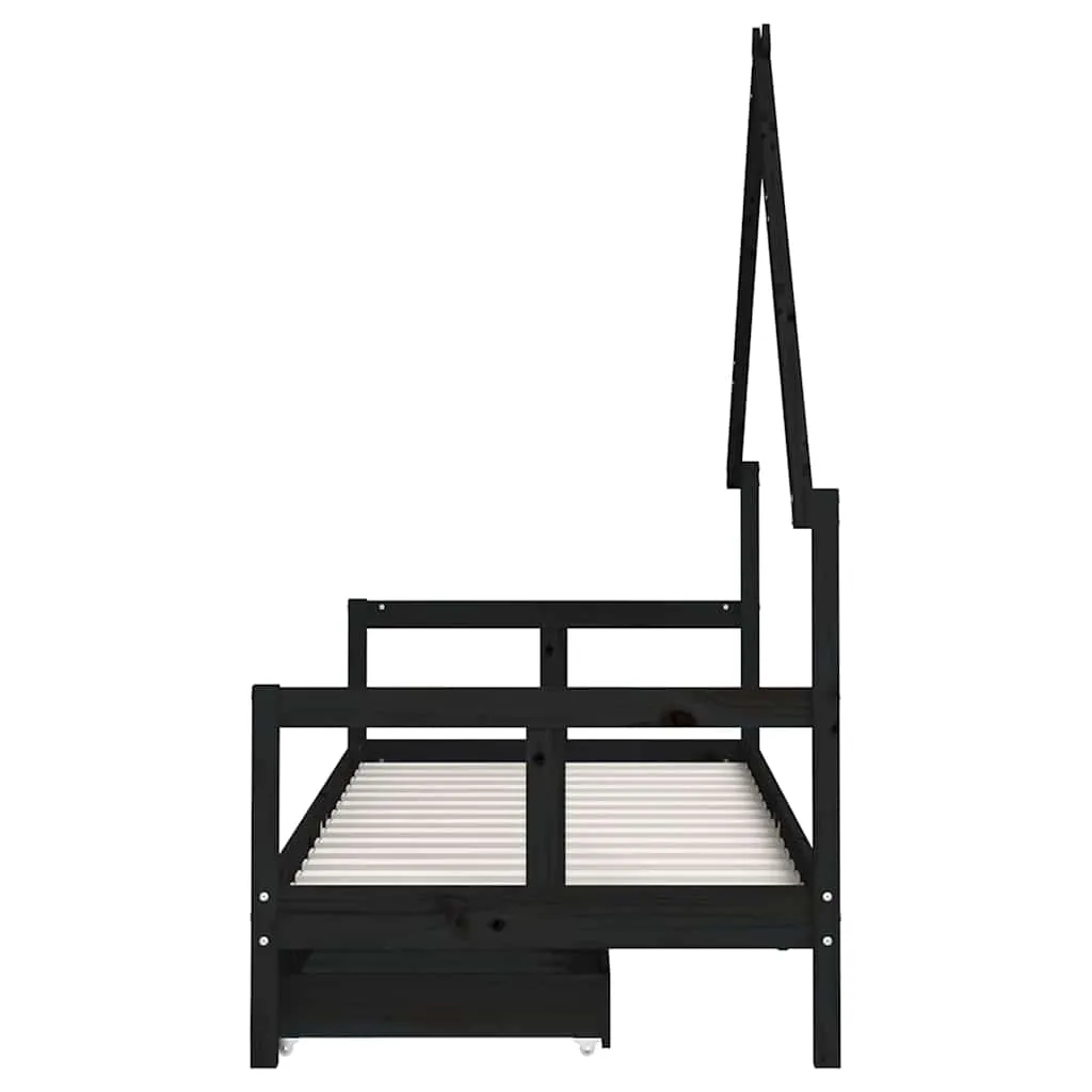 Kinderbett aus massivem Kiefernholz Schwarz 205,5 x 85,5 x 163,5 cm
