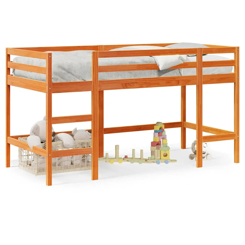 Kinder Hochbett Massivholz Wachsbraun 205,5x85,5x113,5 cm