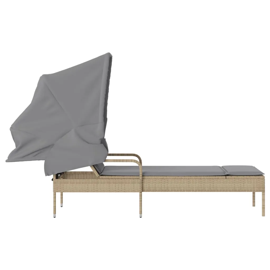 Sonnenliege mit Dach 62x200x130 cm Beige aus PE-Rattan und Stahl