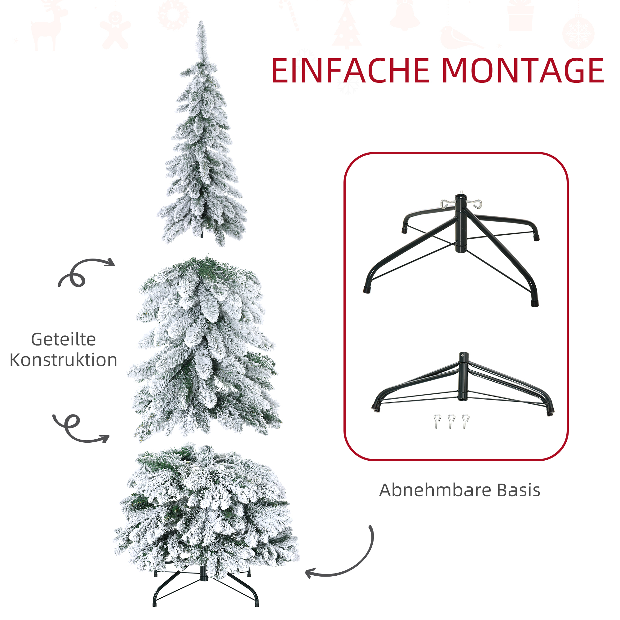 Künstlicher Weihnachtsbaum mit Kunstschnee, schlank, 180 cm, Grün