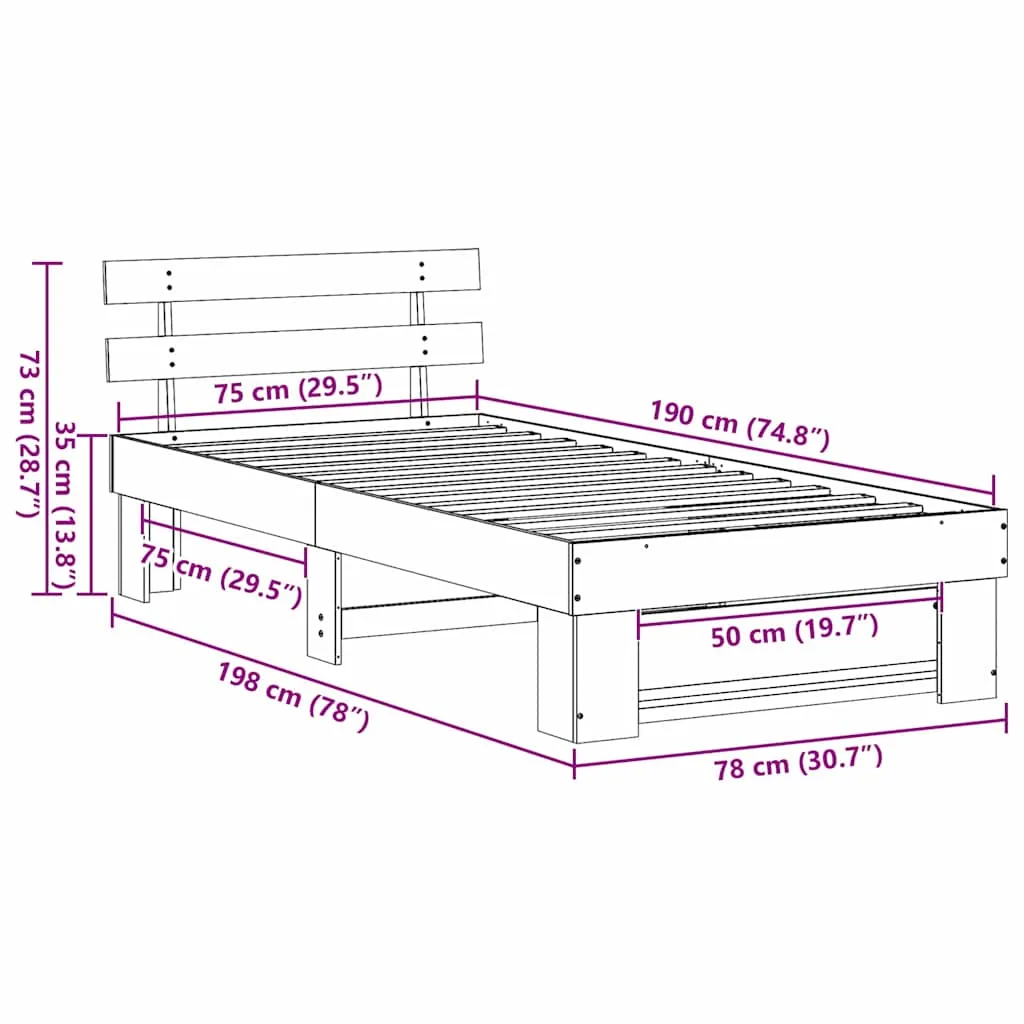 Bettrahmen Massivholz 198 x 78 x 73 cm Braun