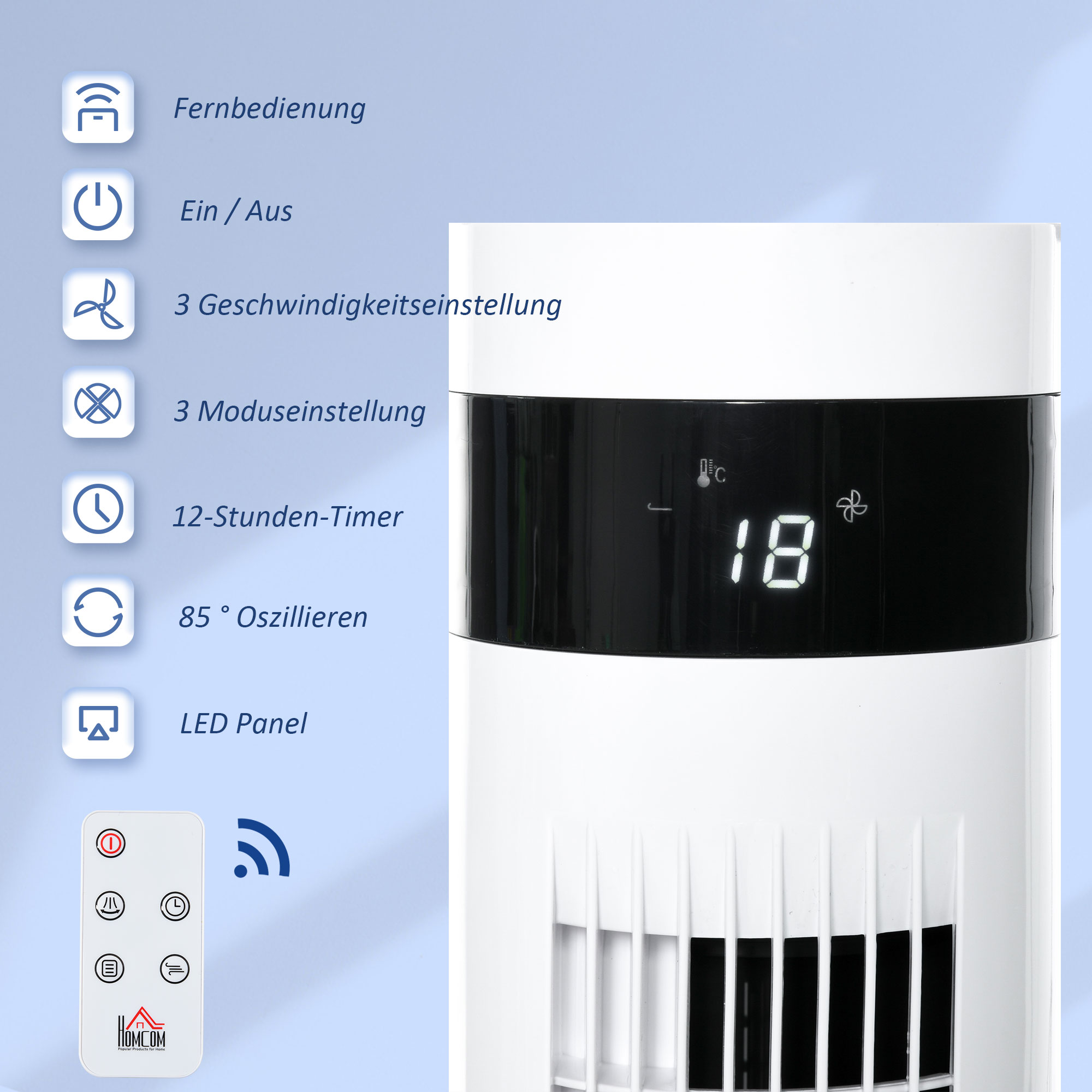 Turmventilator 30 Ø x 110H cm in Weiß mit Fernbedienung