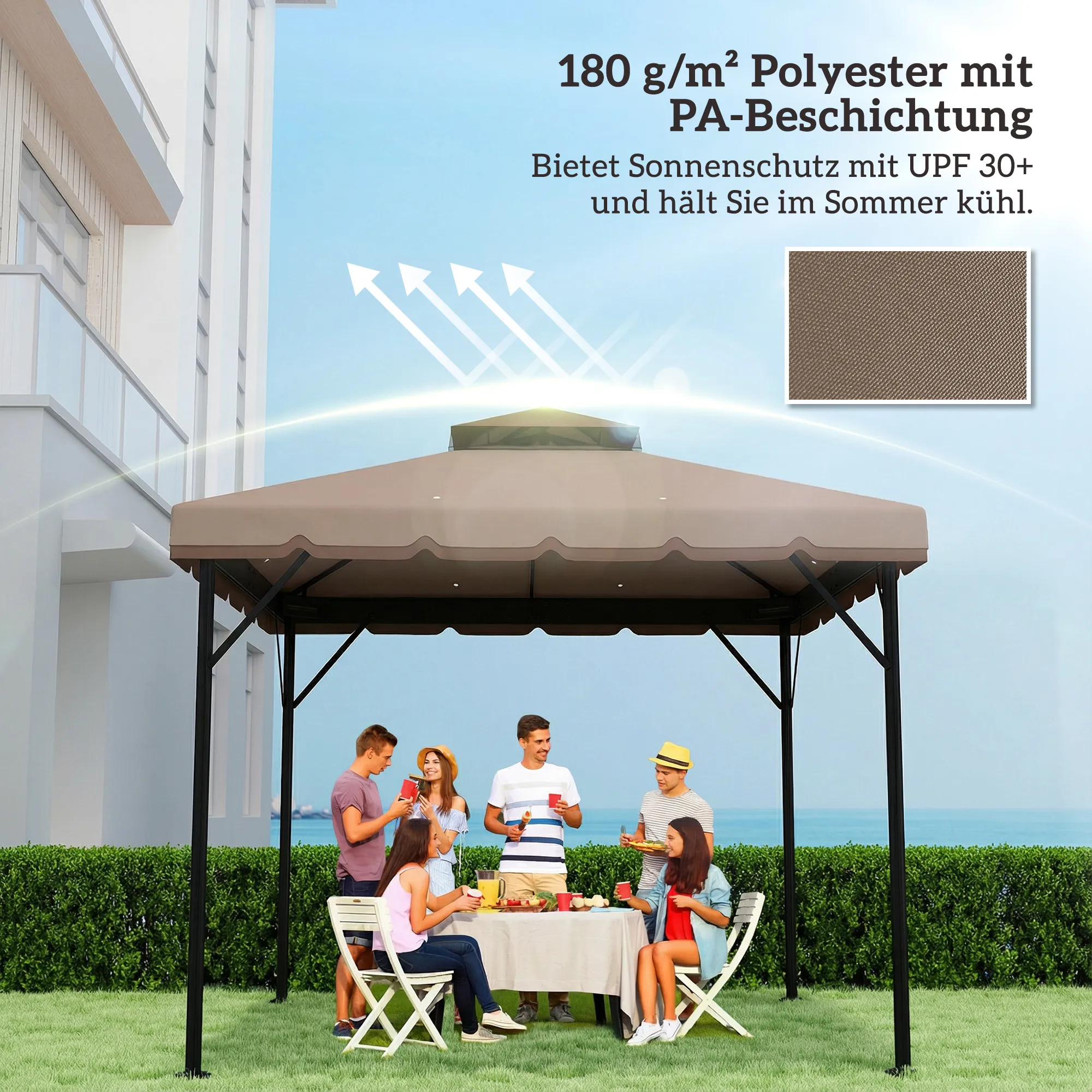 Ersatzdach 3 x 3 m Khaki+Braun für Pavillon