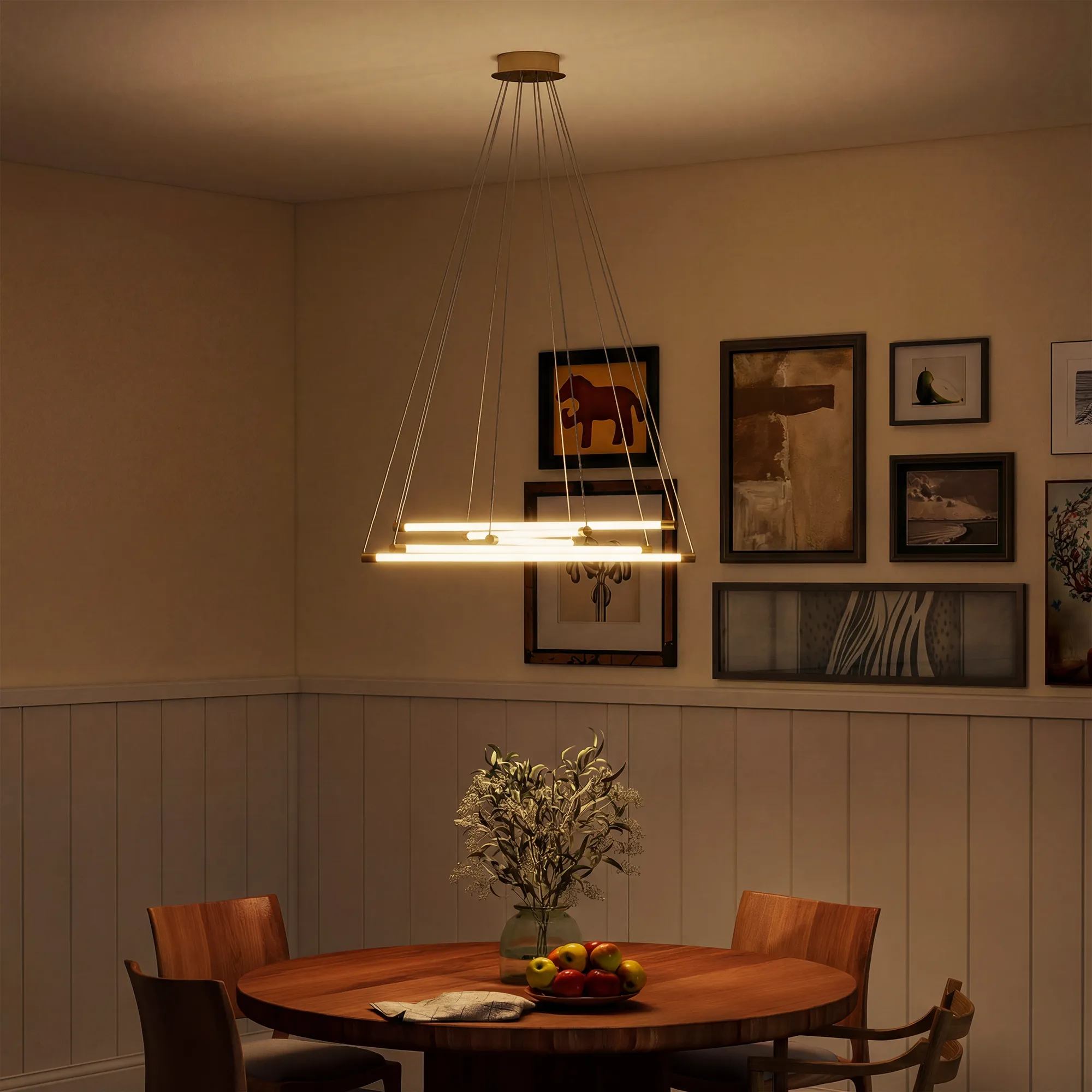LED Pendelleuchte 50W anpassbar Metall Gold+Weiß Ø82 cm
