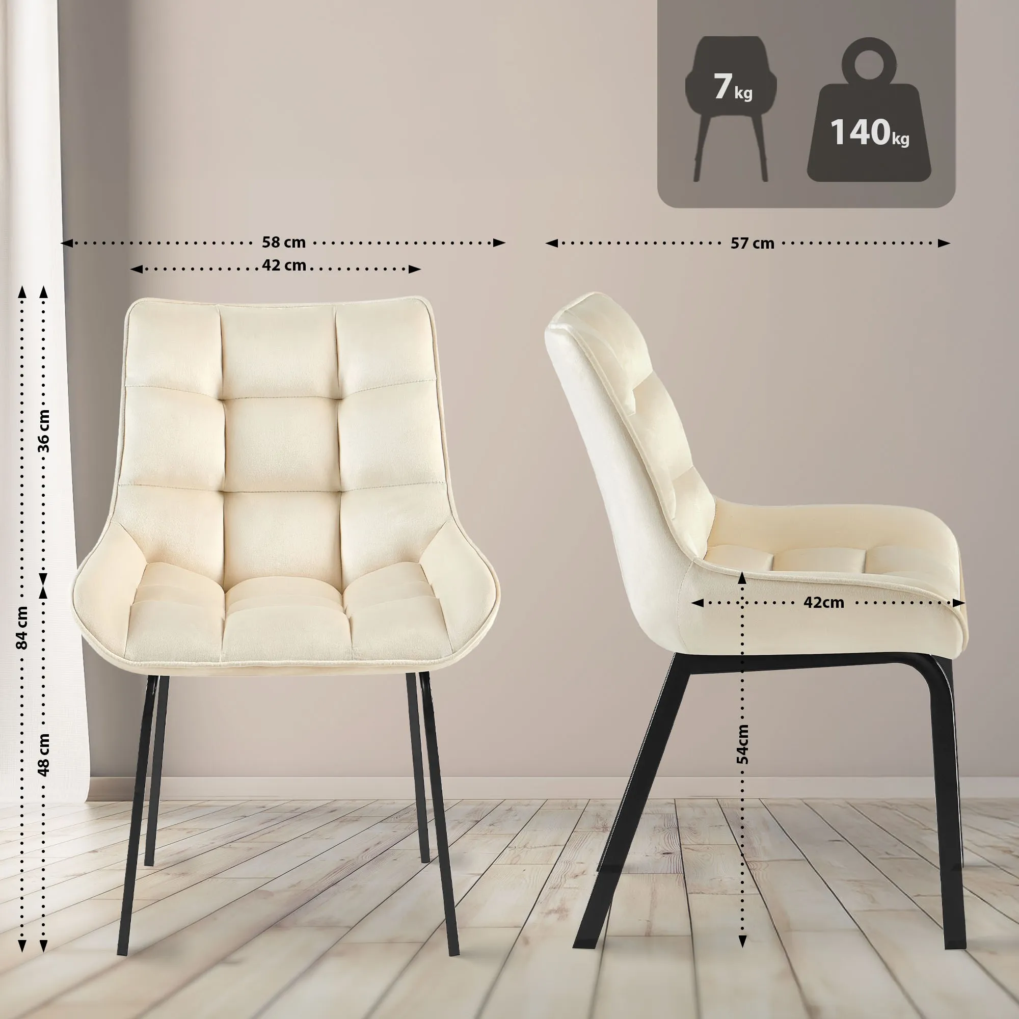 Esszimmerstuhl Saranda 84x58x57 cm creme
