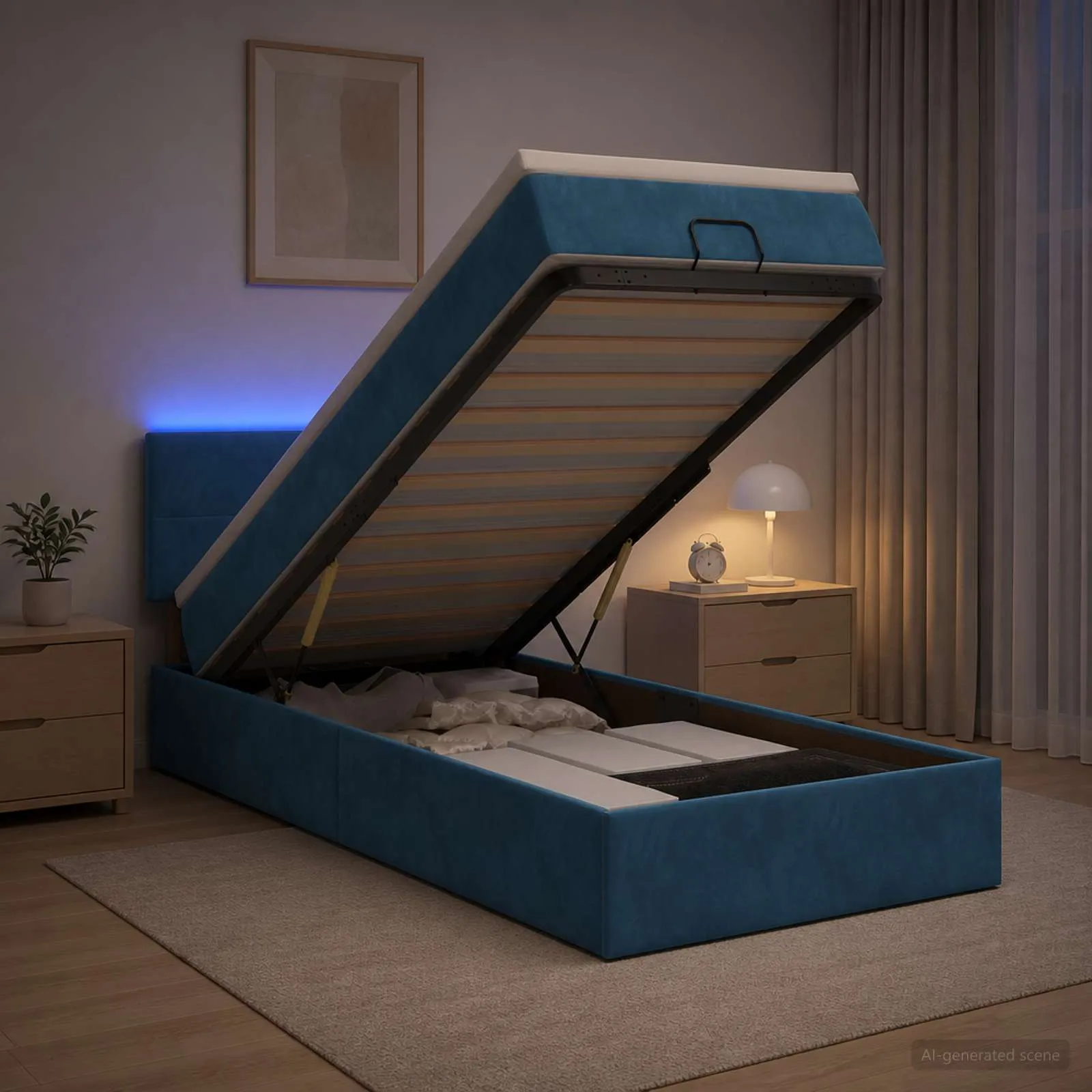 Ottoman-Bett mit Matratze 203 x 100 x 88 cm Dunkelblau