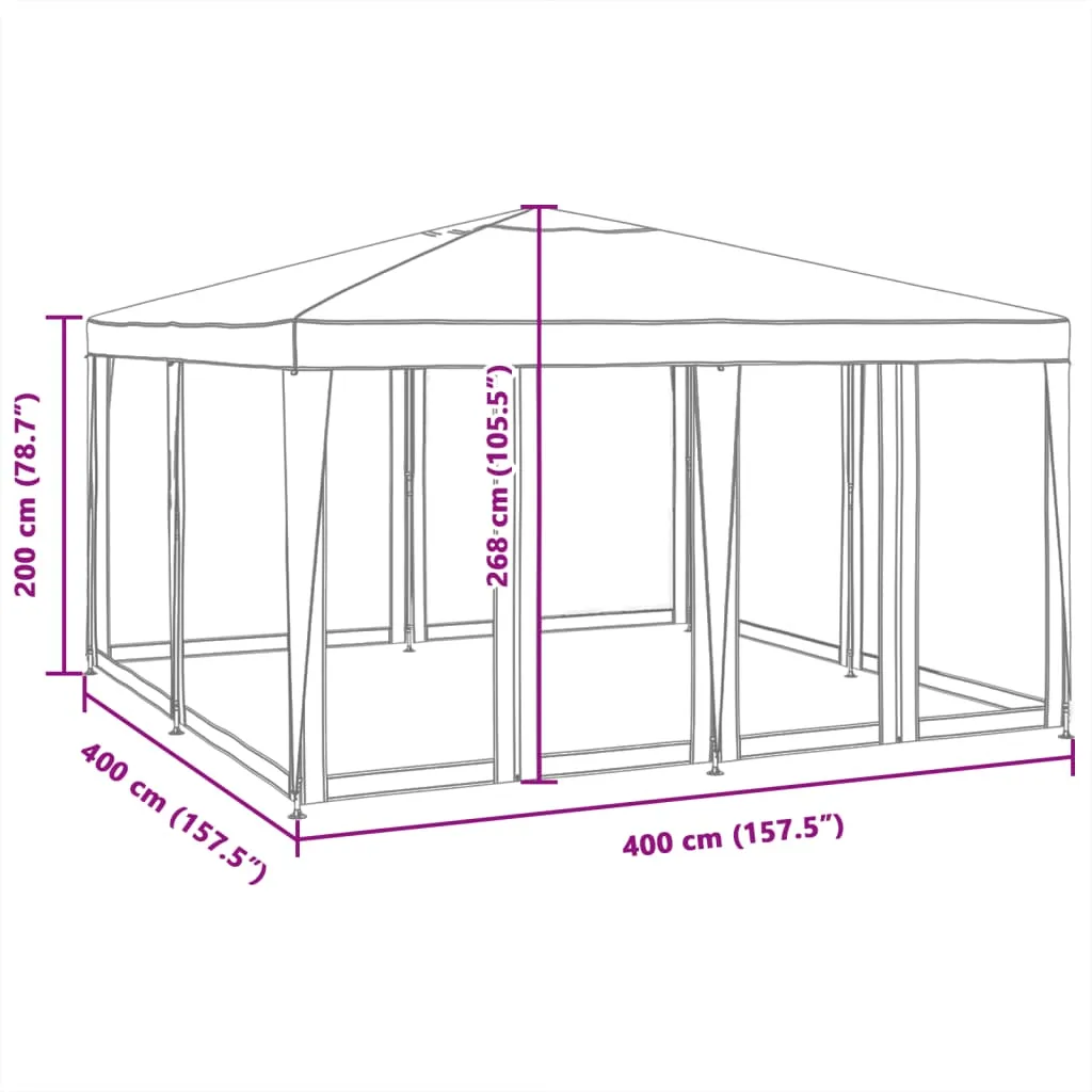 Partyzelt 400x400x268 cm Rot mit wasserfestem HDPE-Dach und Eisengestell