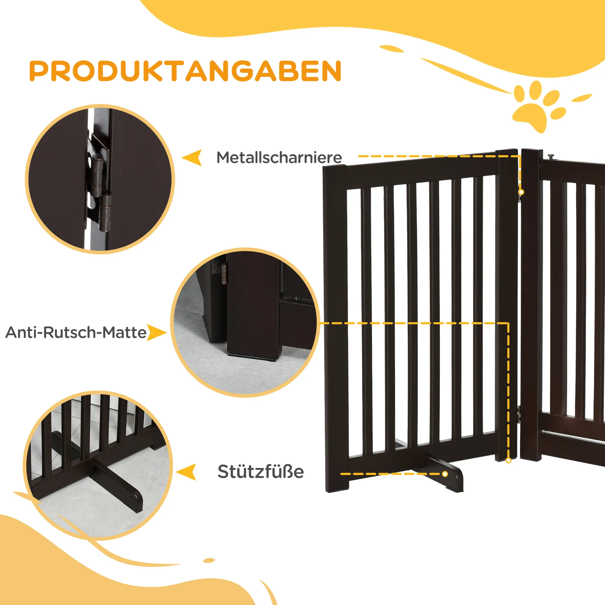 Hundegitter freistehend aus MDF, klappbar, 155 x 76 cm, Dunkelbraun