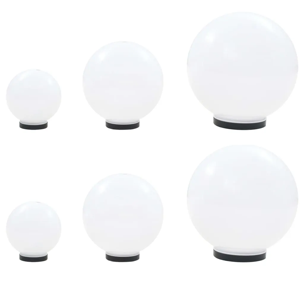 6er Set weiße LED-Kugellampen 20/30/40 cm mit E27-Fassung