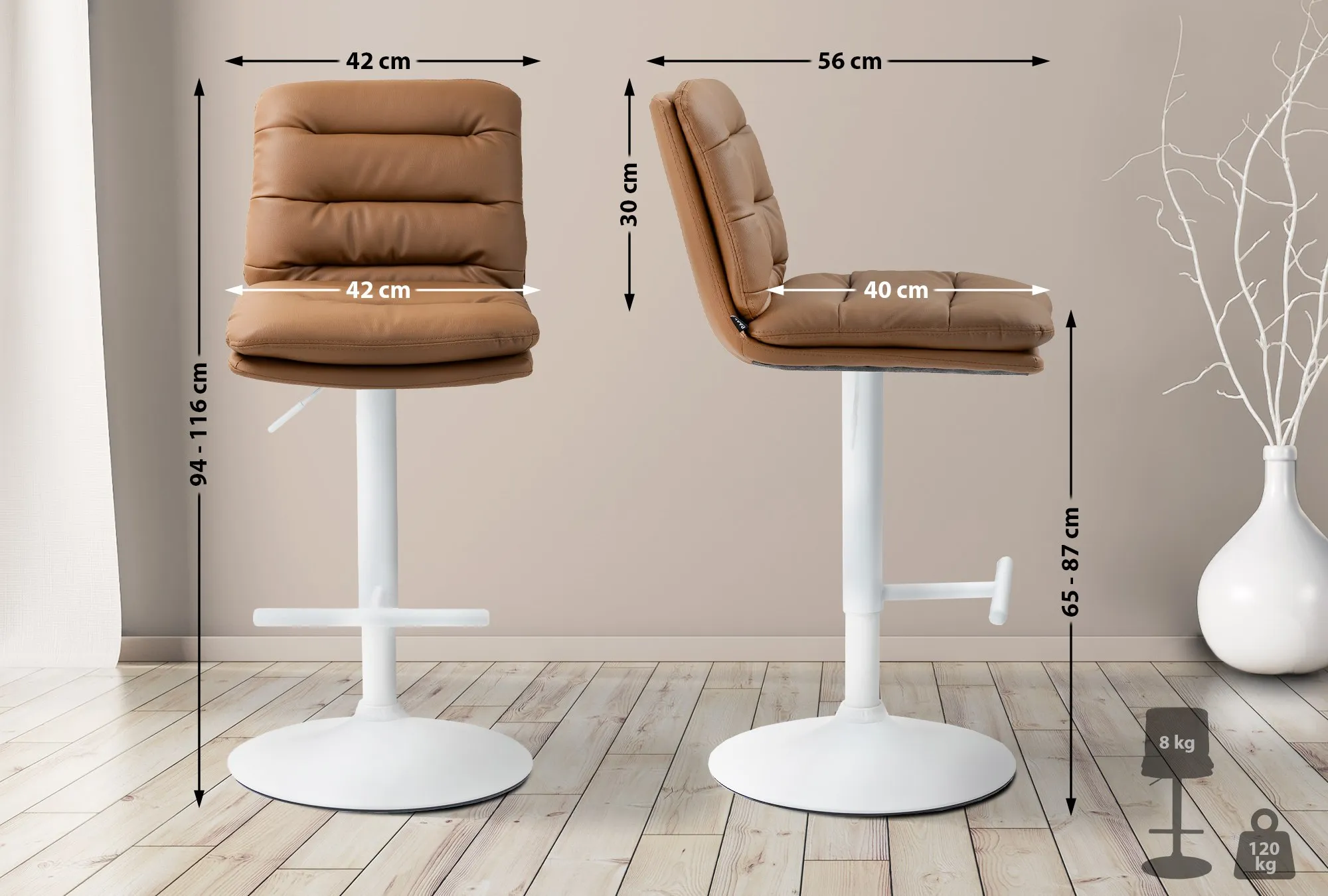 Barhocker Damar 94-116x42x56 cm hellbraun