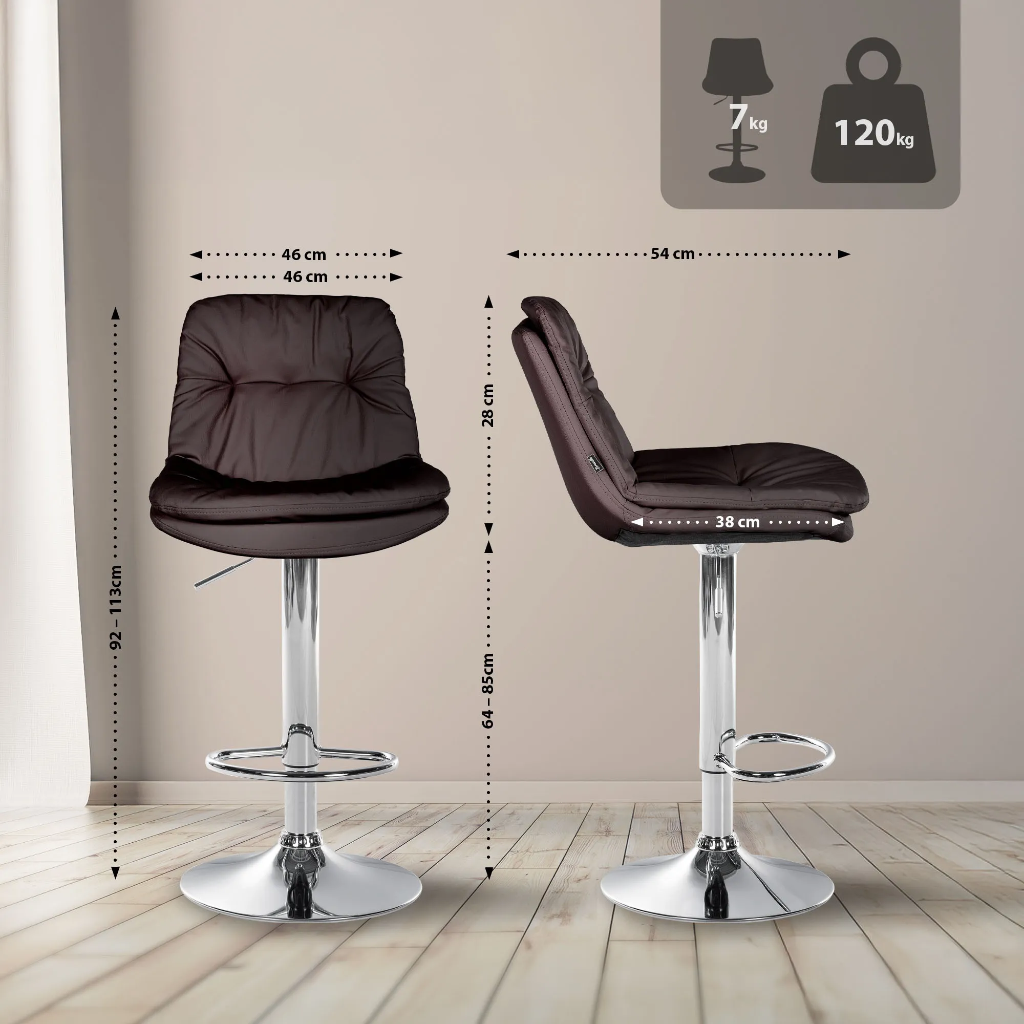 Barhocker Laurel 46x54x92-113 cm braun
