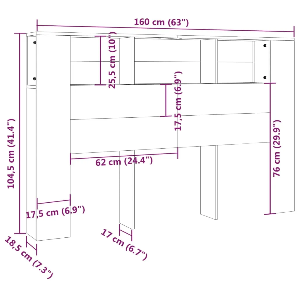Kopfteil-Regal Betongrau 160 x 18,5 x 104,5 cm mit Stauraum