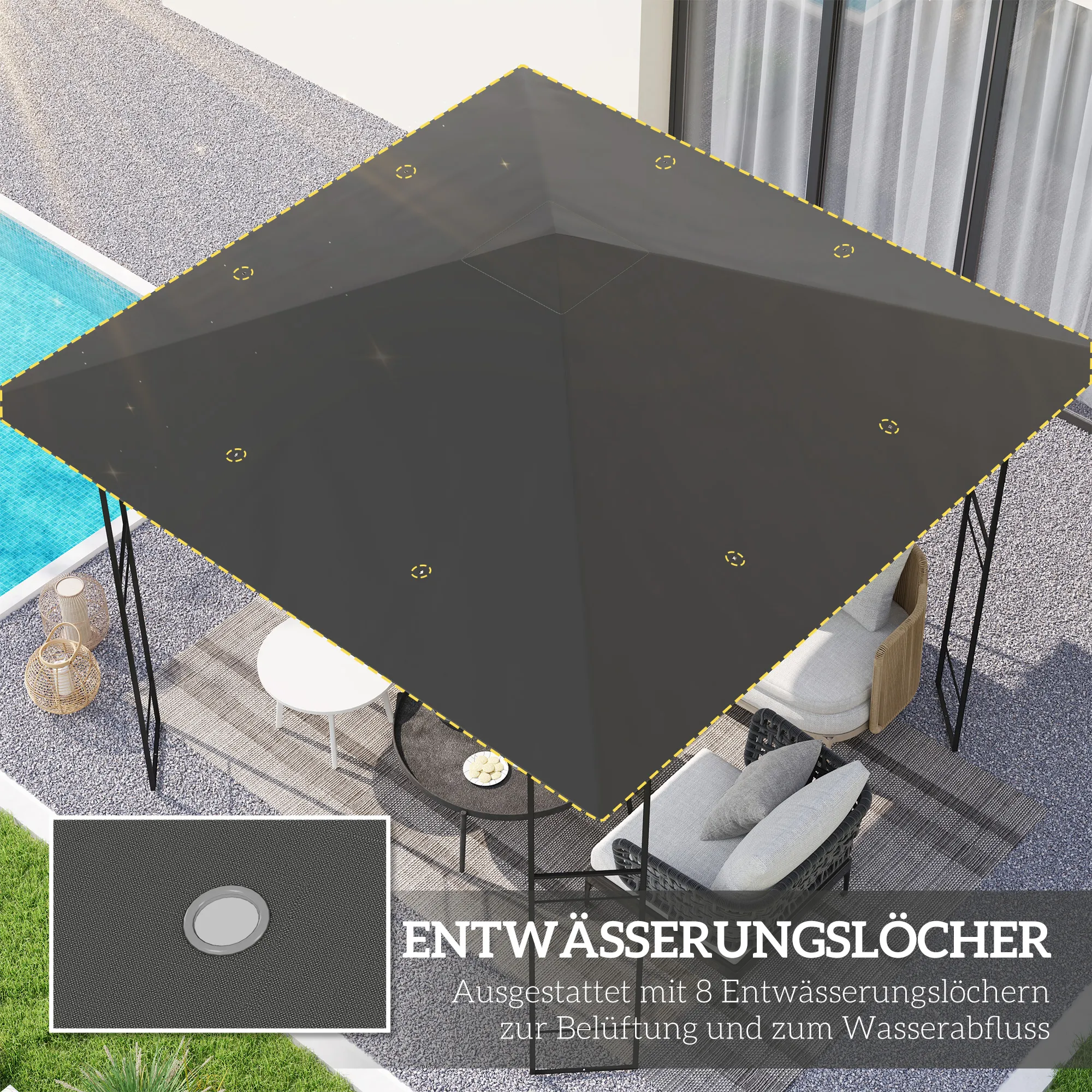 Pavillon Ersatzdach 3 x 3 m Grau