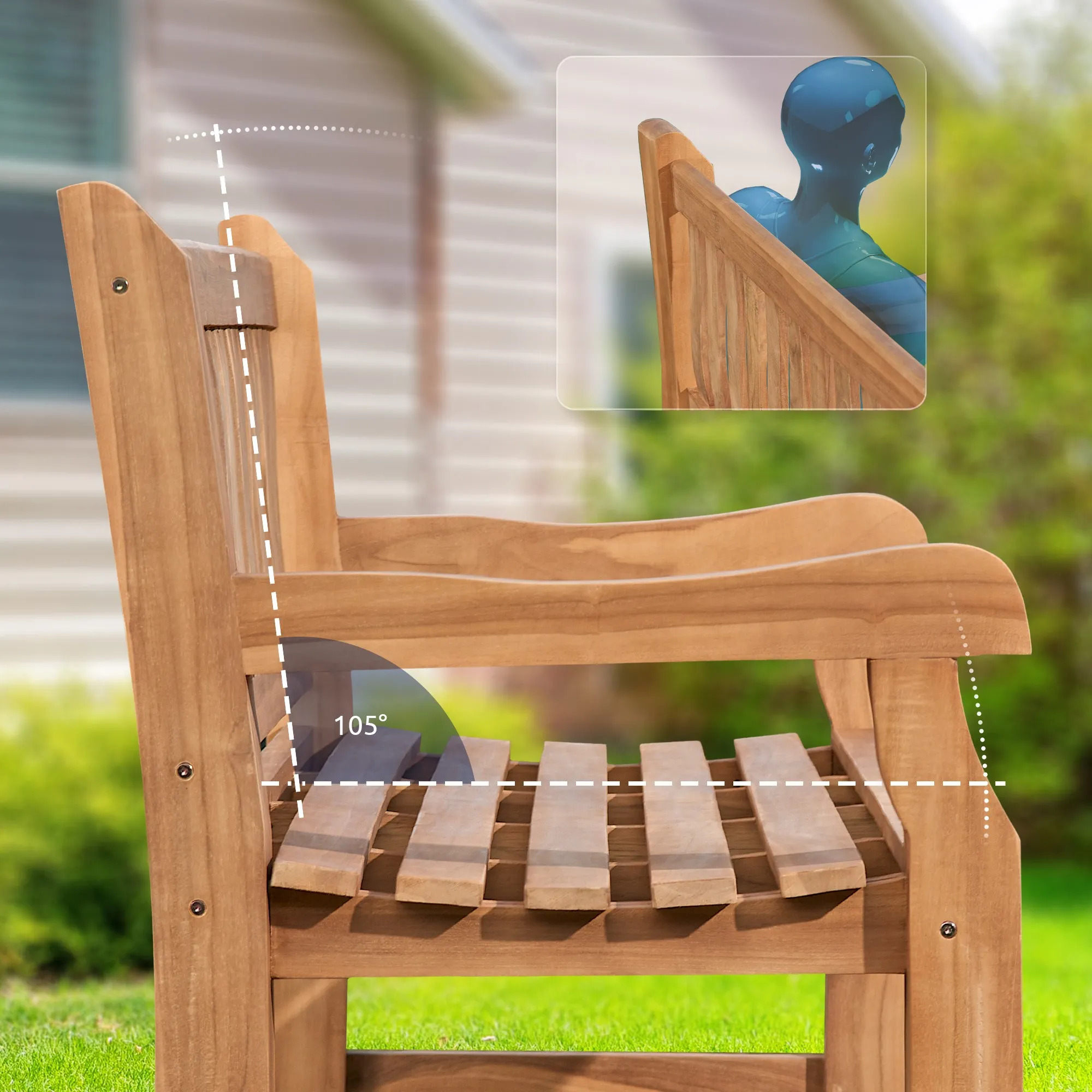 Gartenbank Jackson V2 150x61x93 Naturholz Teak