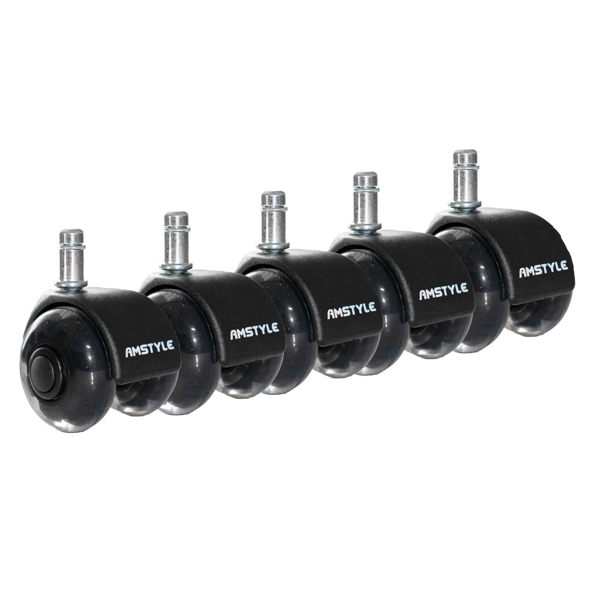 Amstyle 5er Set leichtgängige Universal-Schwerlastrollen für Bürostuhl 11 mm Stift / Durchmesser 50 mm