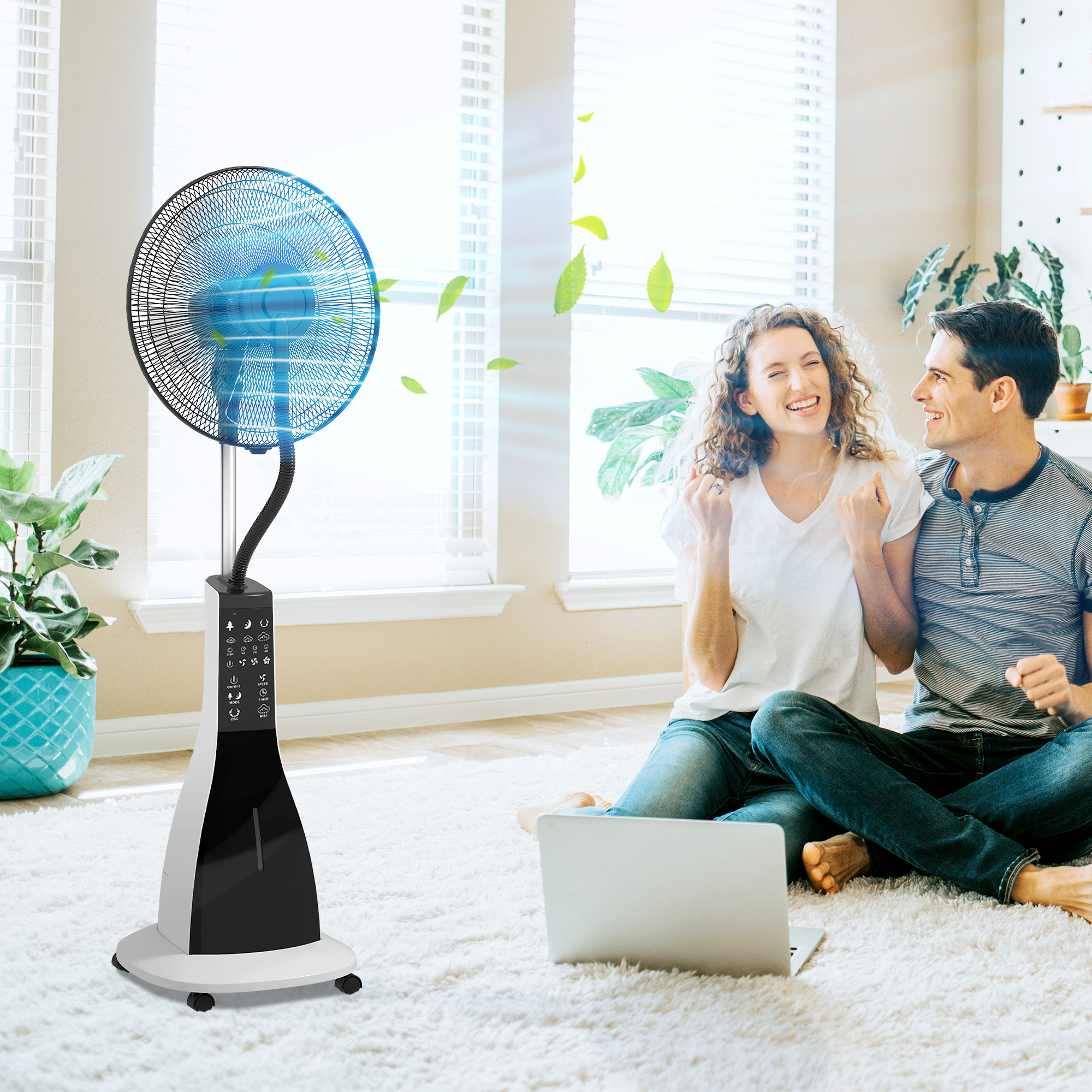 Ventilator mit Sprühnebel 44,5L x 38,5B x 120H cm Weiß+Schwarz
