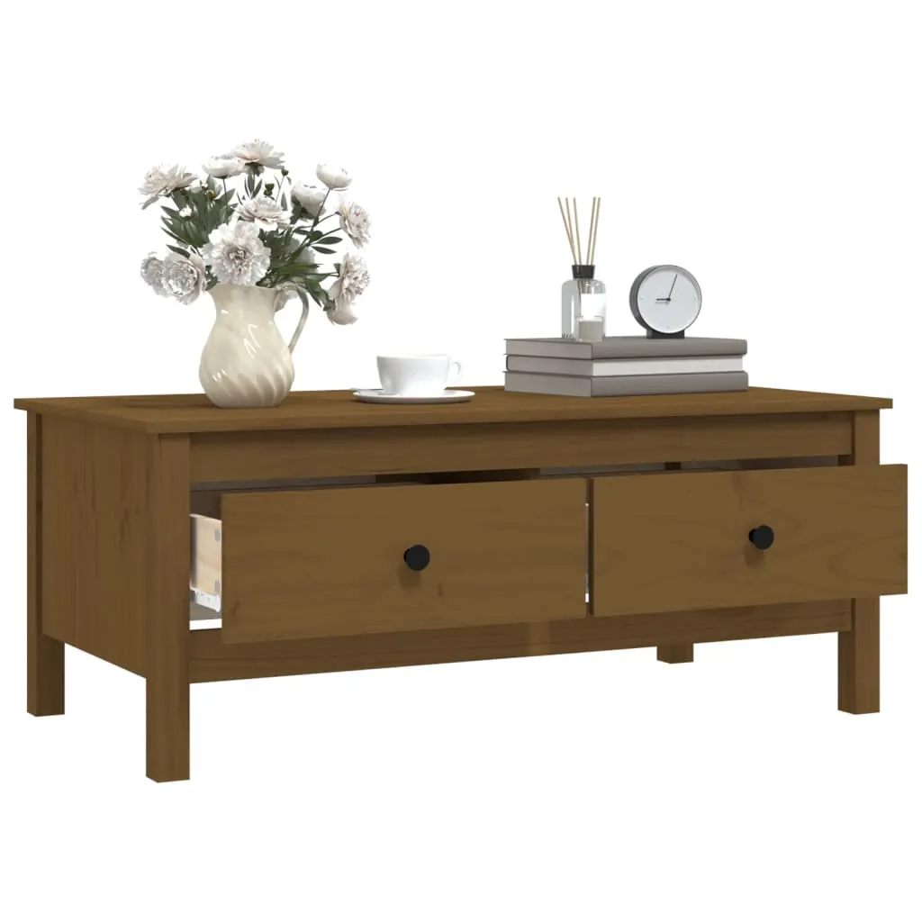 Klassischer Couchtisch aus massivem Kiefernholz 100 x 50 x 40 cm Honigbraun