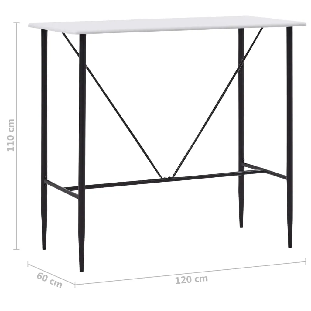 Weißer Stehtisch mit MDF-Tischplatte und Stahlbeinen 120x60x110 cm