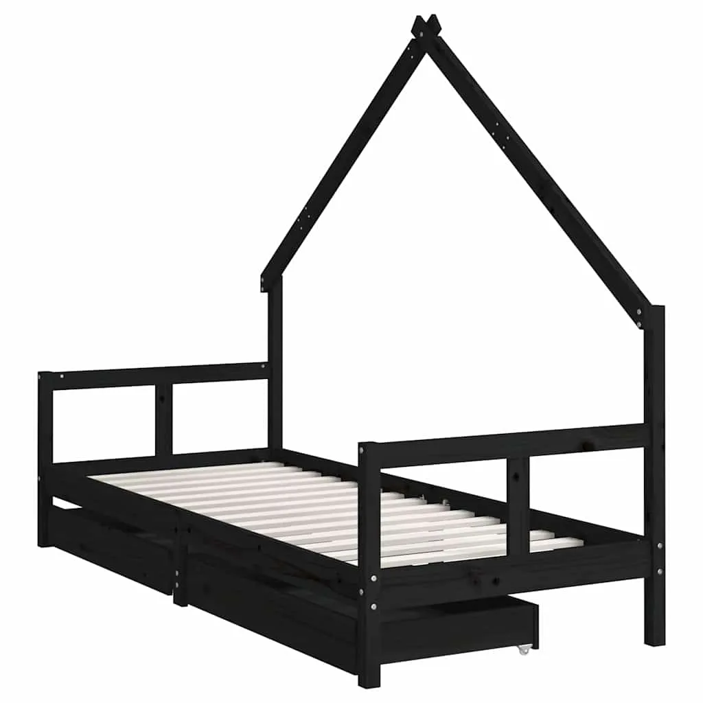 Kinderbett aus massivem Kiefernholz Schwarz 205,5 x 85,5 x 163,5 cm