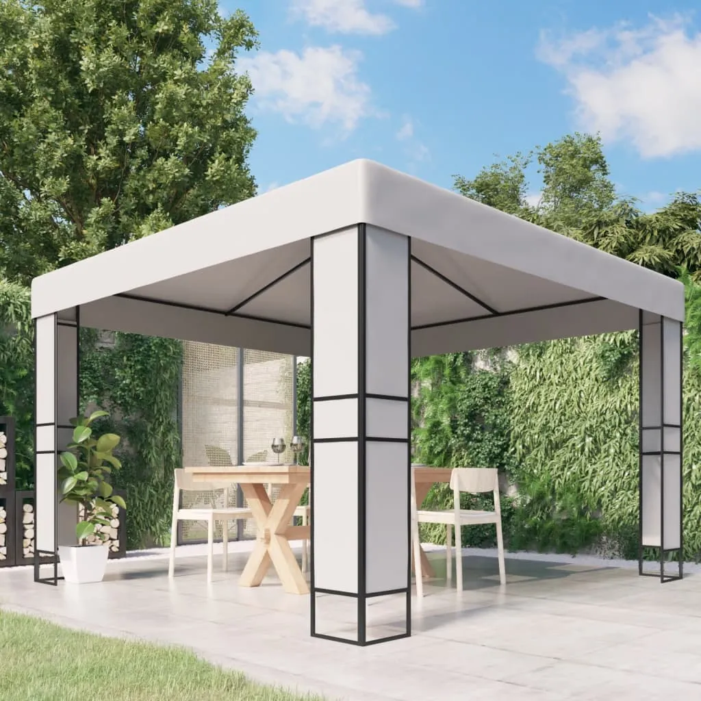 Weißer Pavillon 3 x 3 m mit doppeltem Polyesterdach und Stahlgestell