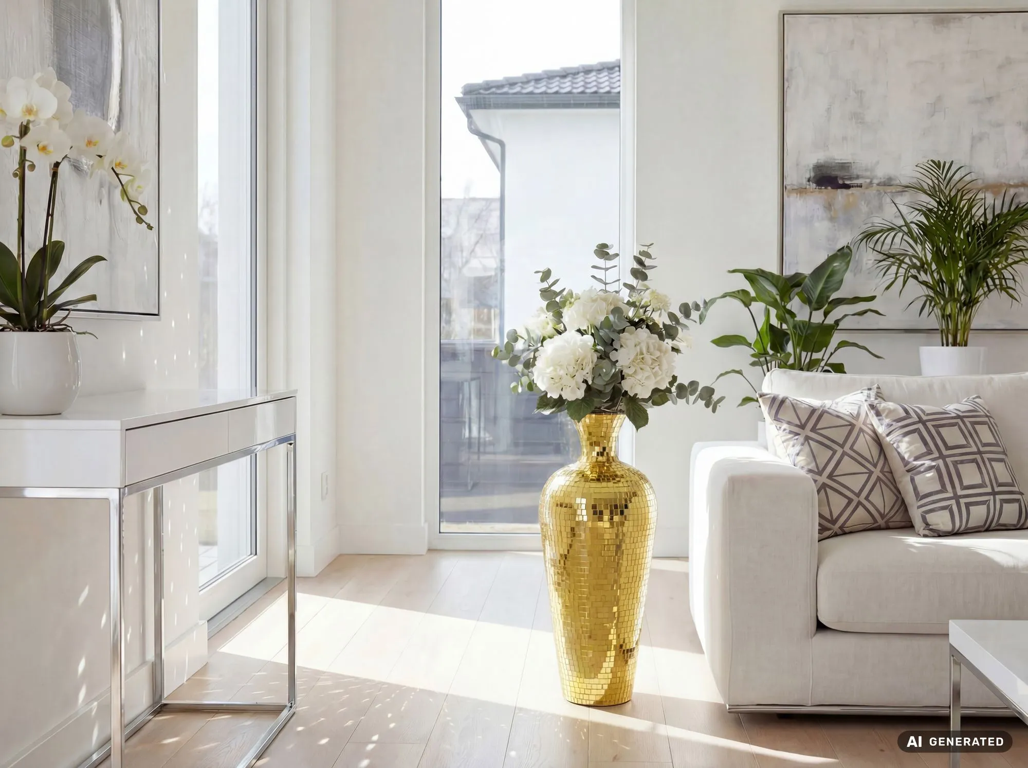 Bodenvase Aluminium 50cm Gold - Blumenvase Groß - Metallvase im Discokugel Design Modern - Dekovase rund für Trockenblumen - XL Standvase Hoch - Wohnzimmer Deko - Wohndeko Handmade