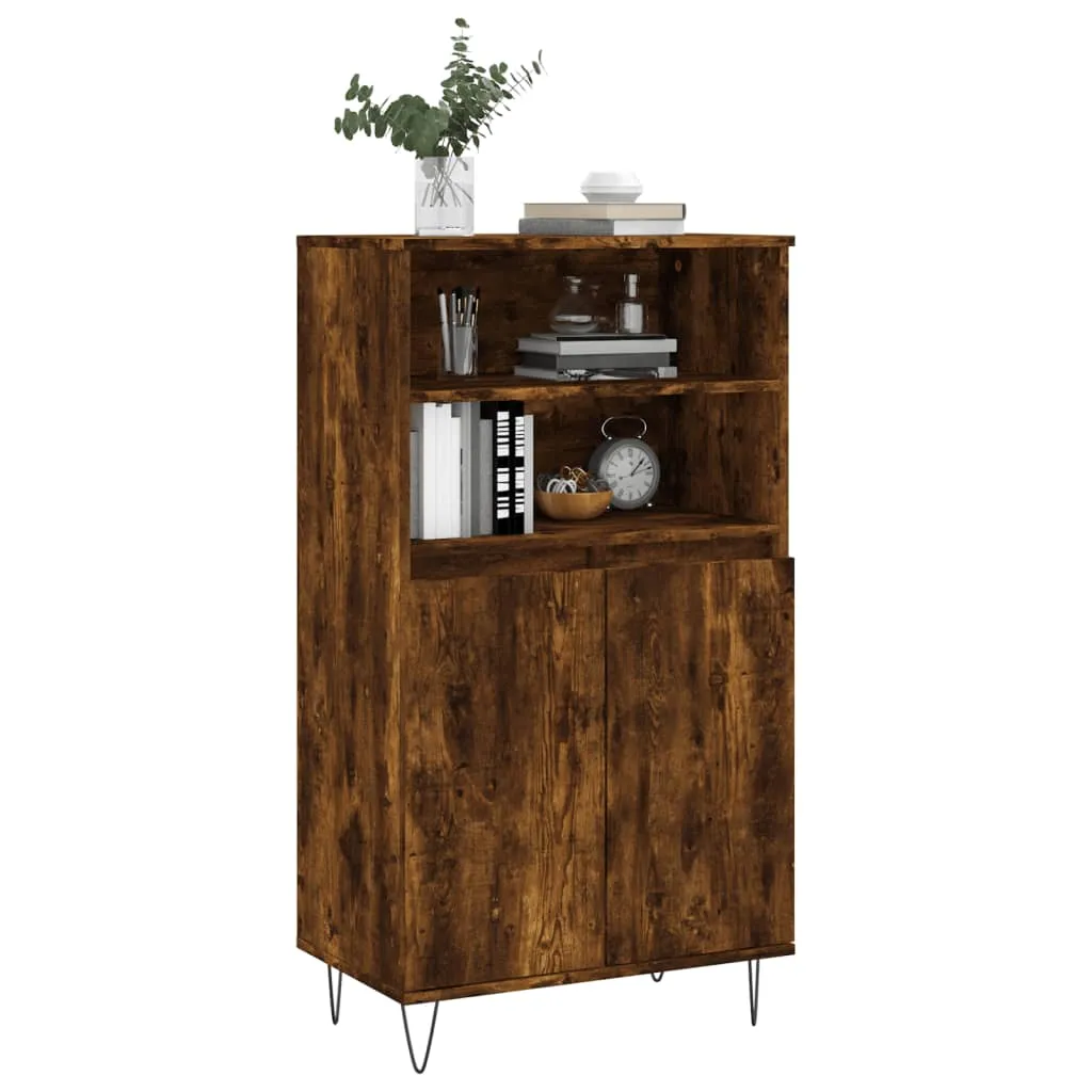 Highboard 60 x 36 x 110 cm in Räuchereiche mit Metallfüßen