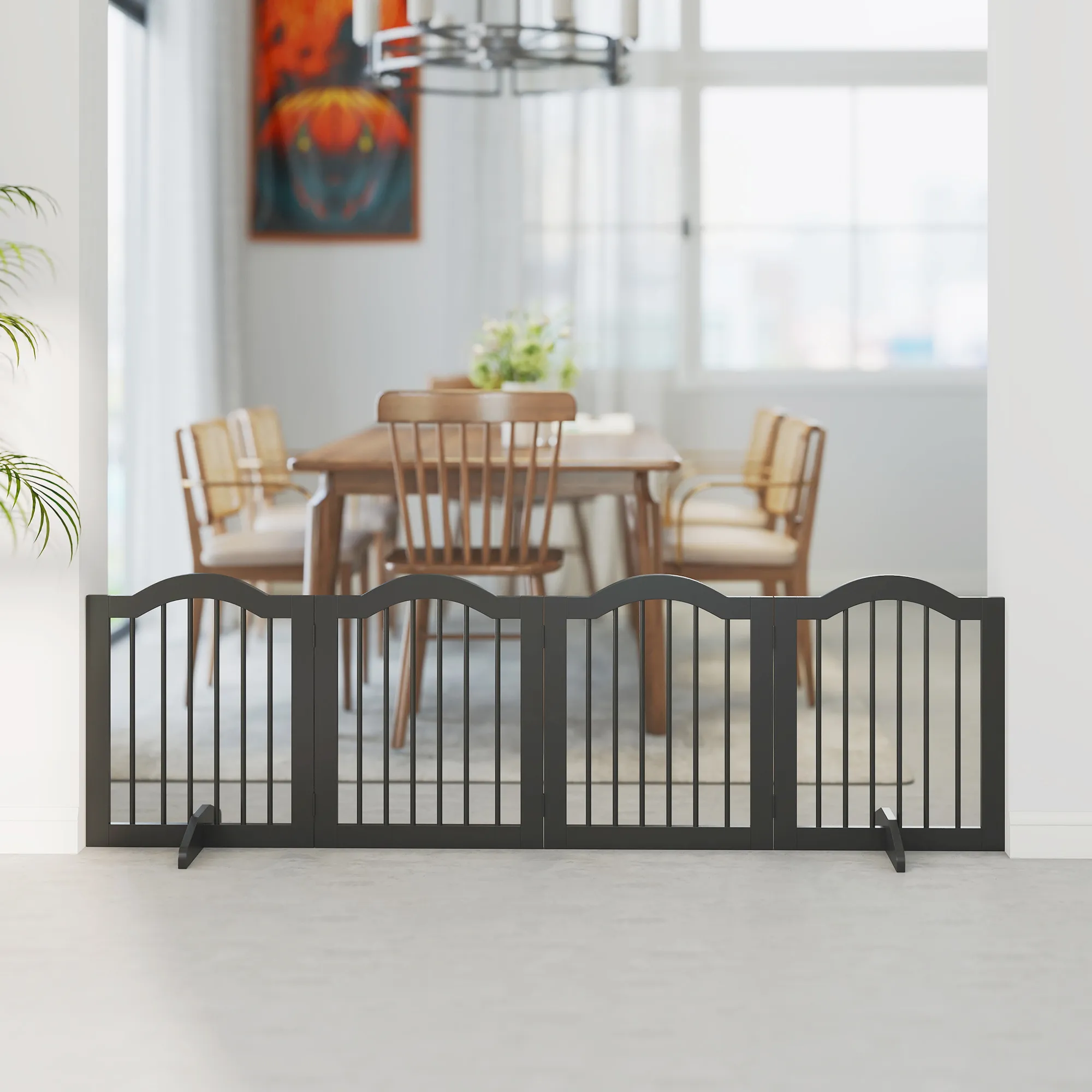 Hunde Absperrgitter klappbar aus Holz, 208 x 61 cm, Schwarz