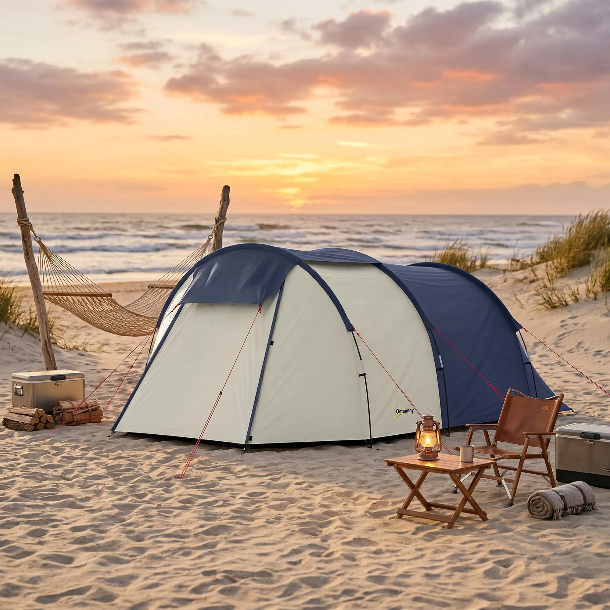 Familienzelt 4 Personen 385x240x140 cm Marineblau-Cremeweiß