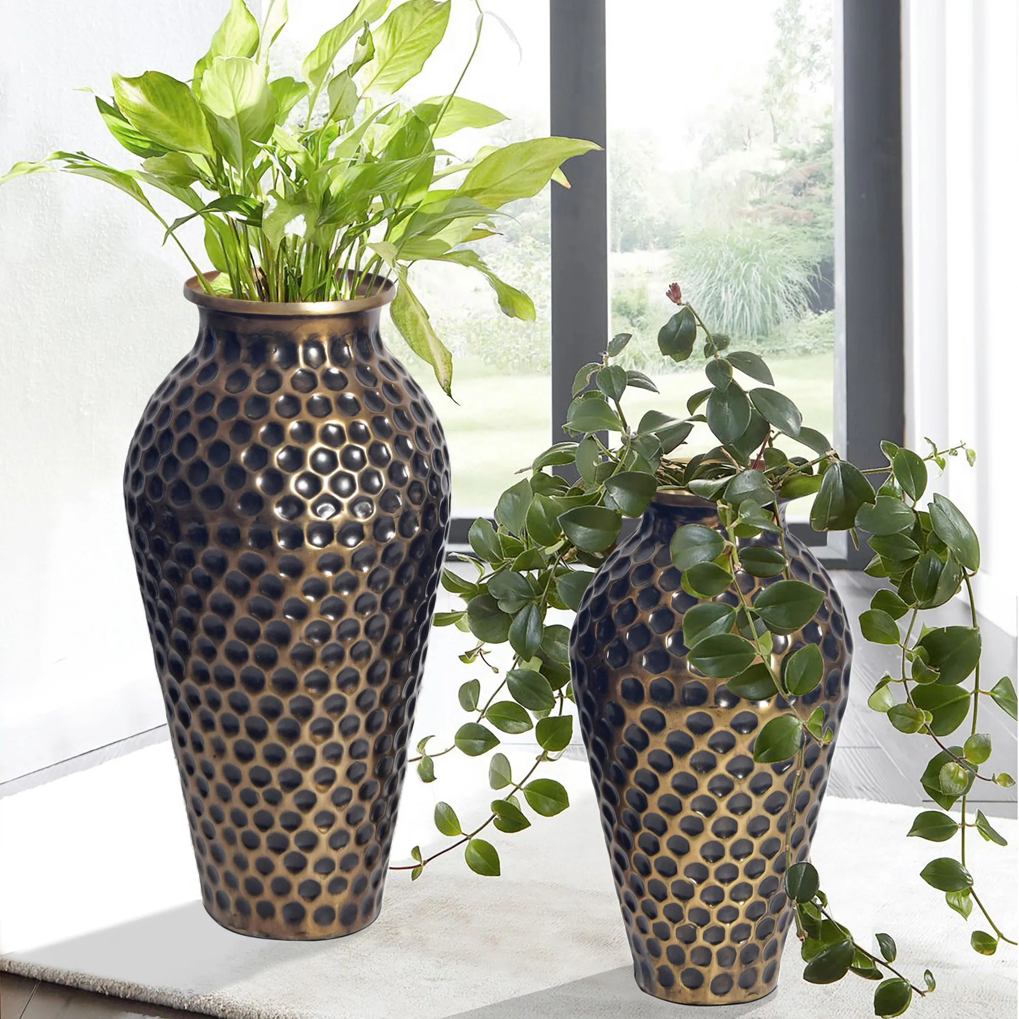 Deko Vase 2er Set Aluminium Gold Amphore Blumenvase Modern