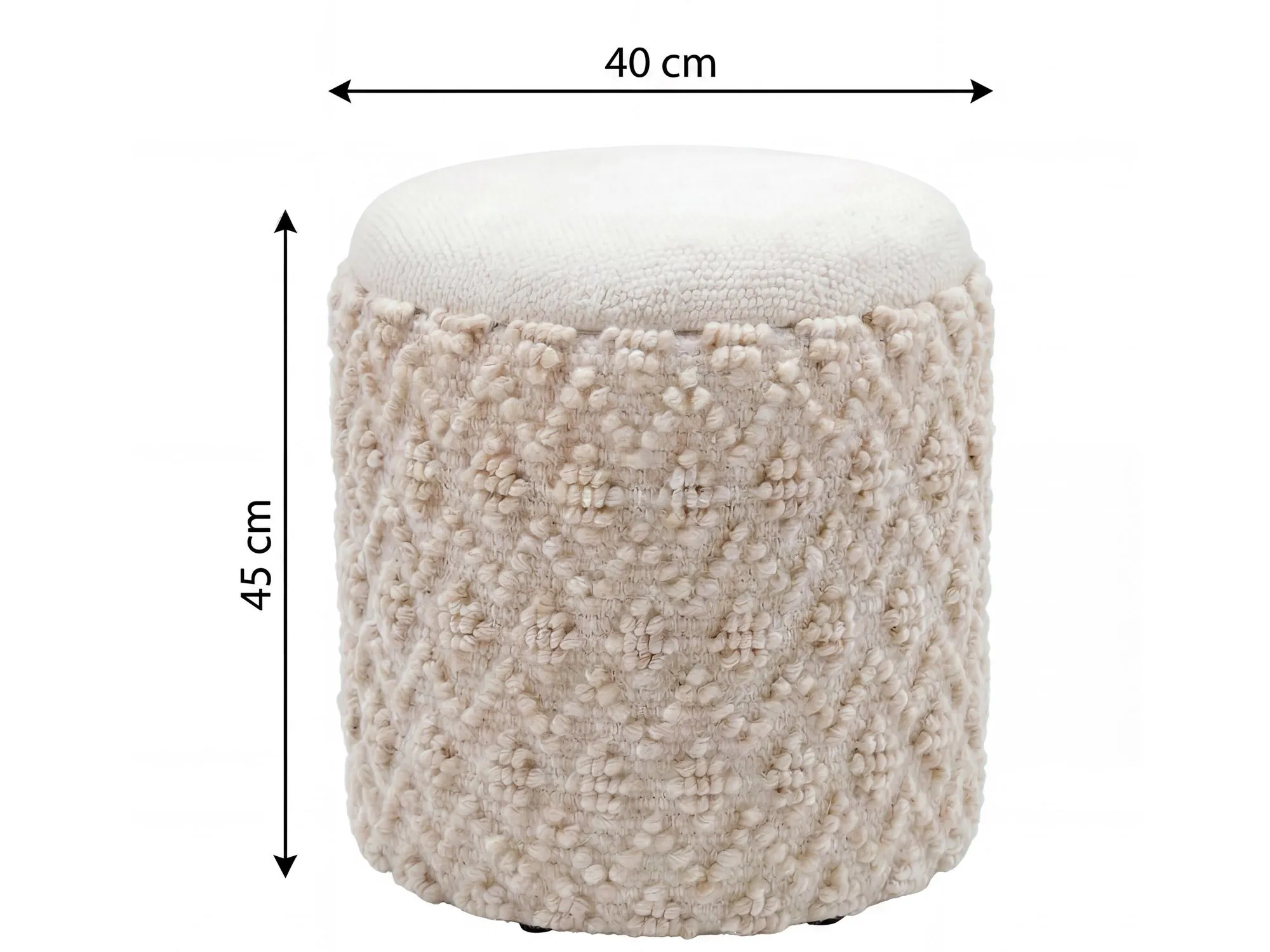 Sitzhocker mit Stauraum aus Wolle 40cm Creme Stoff Rund - Design Boho Stoffhocker mit abnehmbarem Deckel - Polsterhocker Schminktisch Hocker - Beistellhocker für Wohnzimmer Handmade