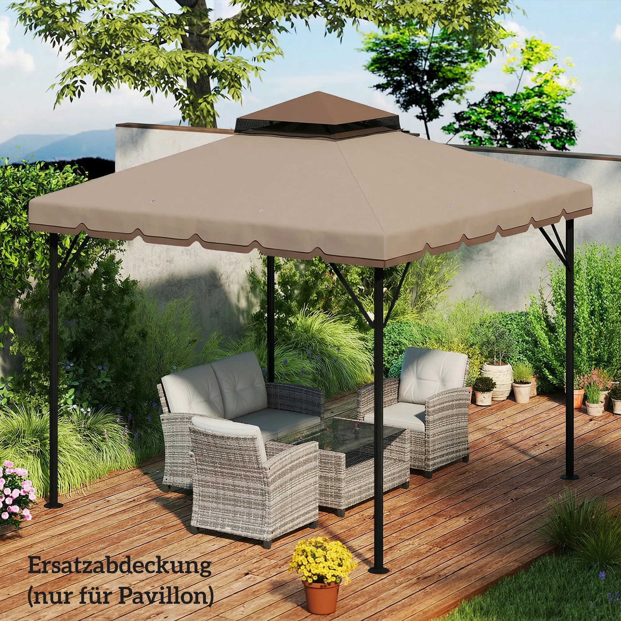 Ersatzdach 3 x 3 m Khaki+Braun für Pavillon