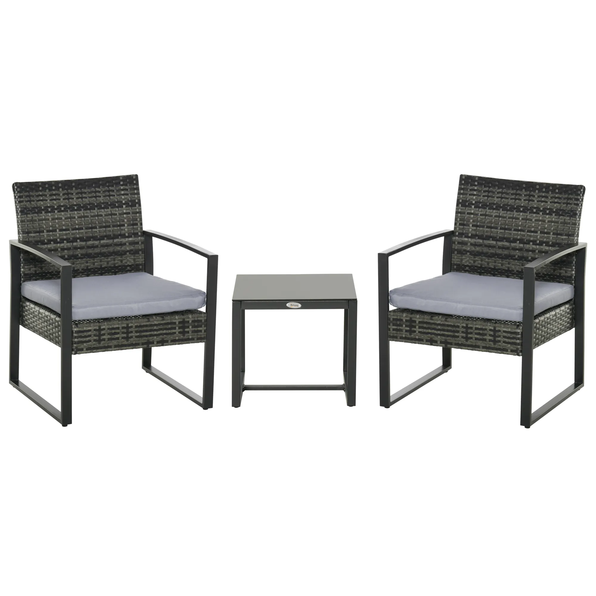 Balkonmöbel Set Schwarz 2 Stühle + Couchtisch 63x57x76cm