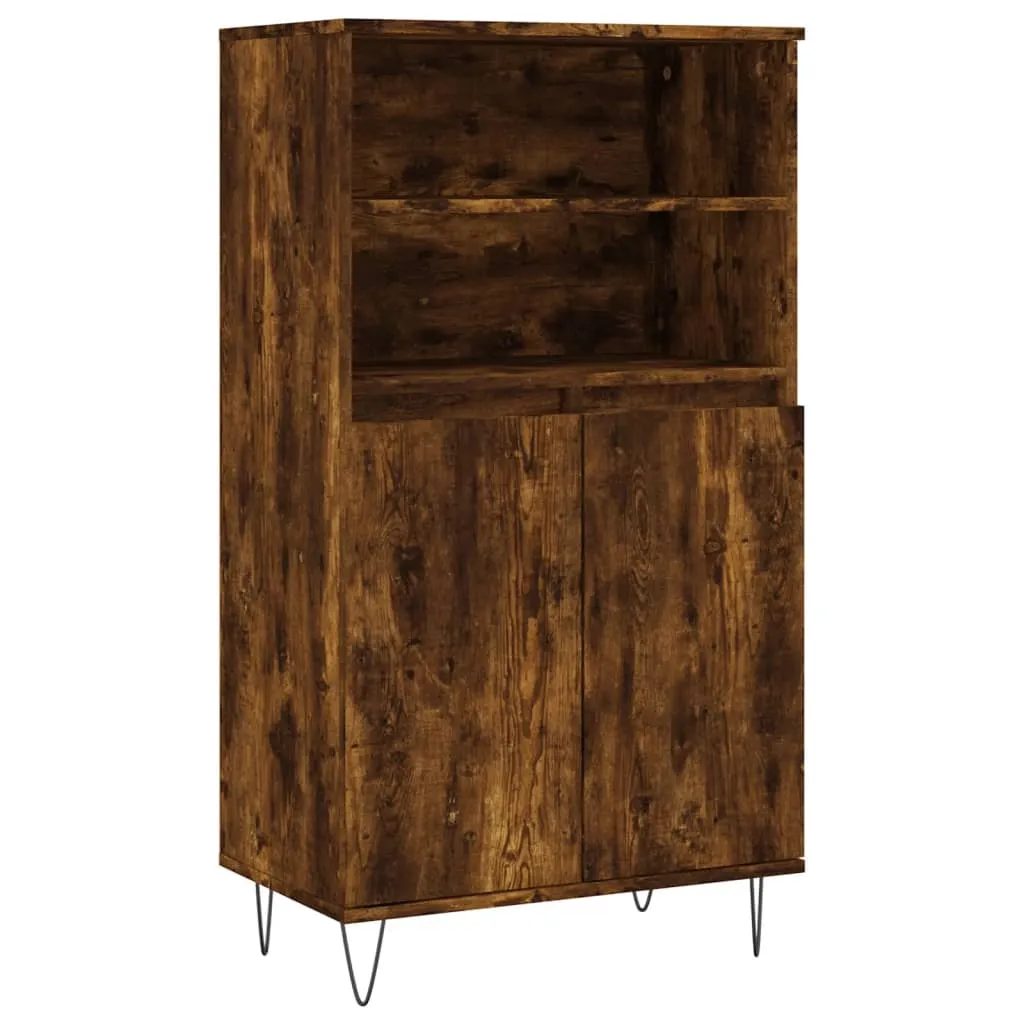 Highboard 60 x 36 x 110 cm in Räuchereiche mit Metallfüßen
