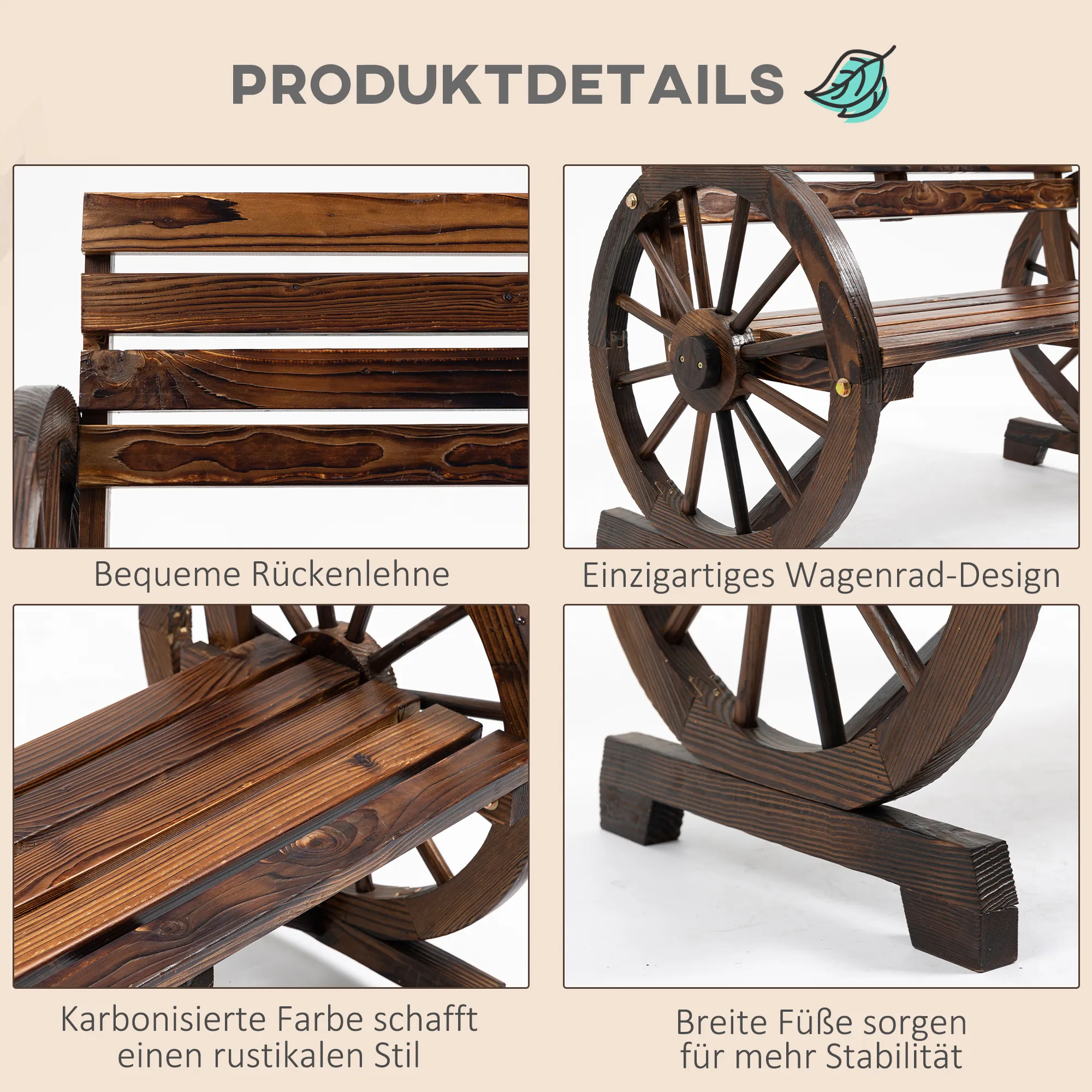 Rustikale Gartenbank aus massivem Tannenholz 105,5x56x79 cm Braun