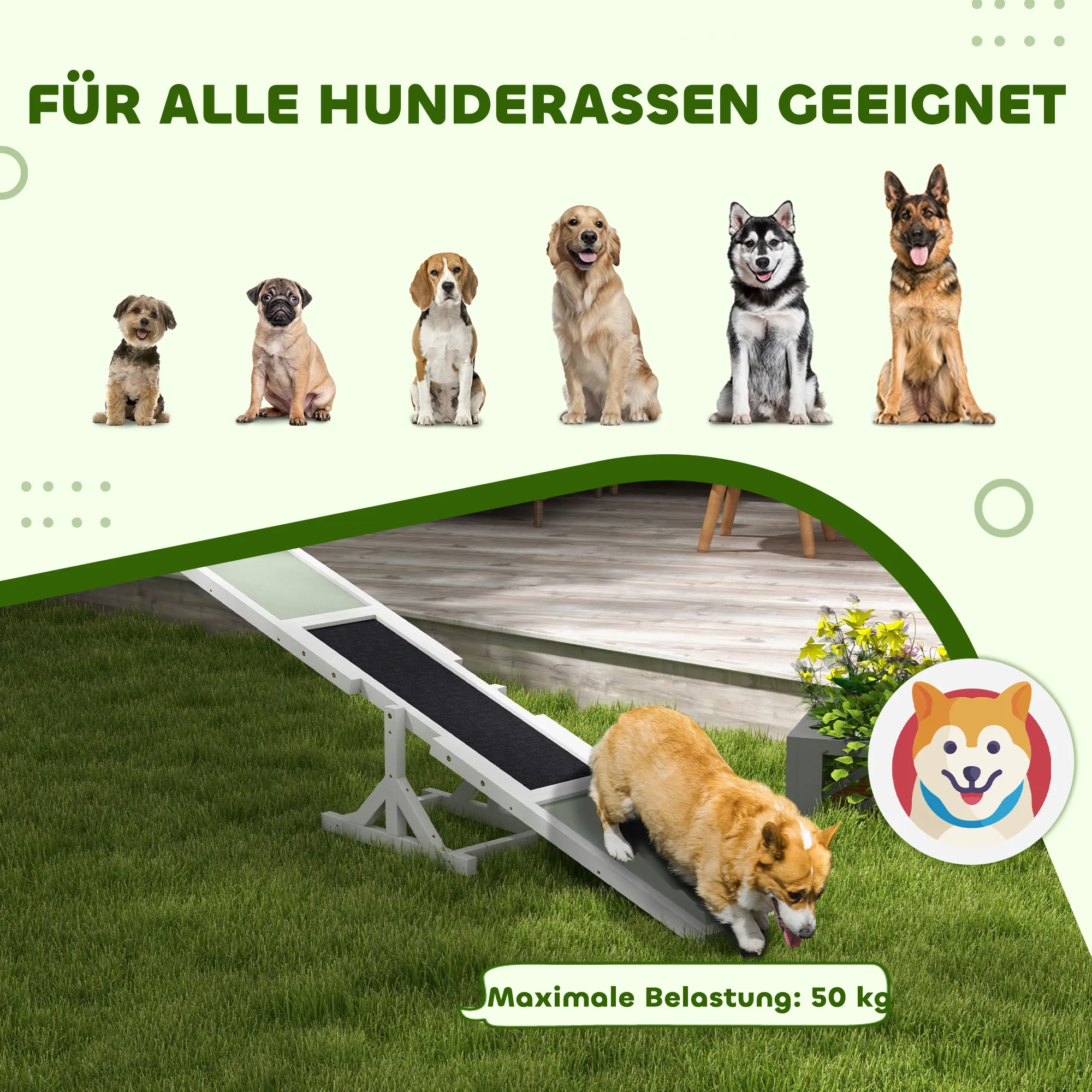 Hundewippe für Agility Training aus Tannenholz, 180x30x30 cm