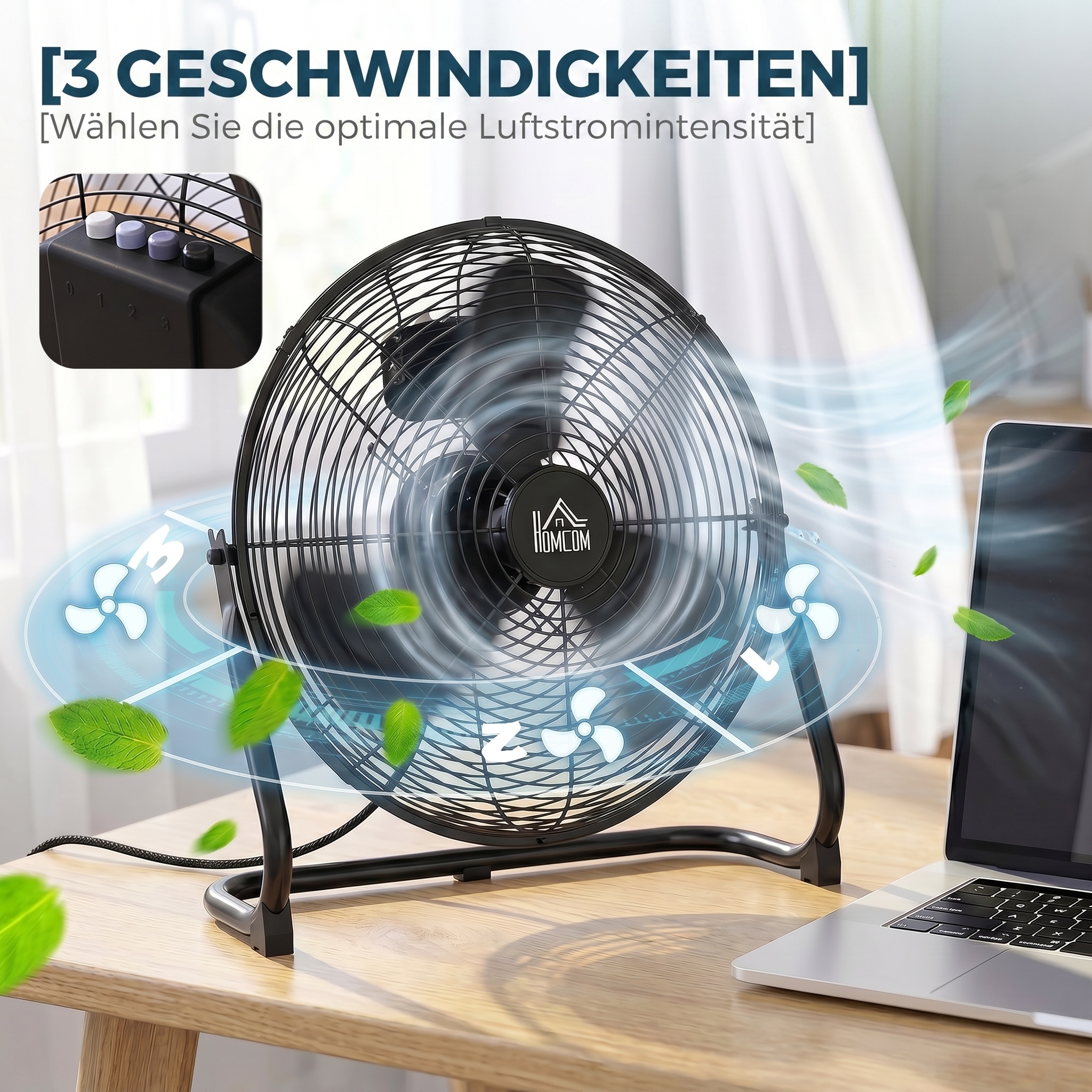 Elektrischer Tischventilator 39x18x39 cm in Schwarz