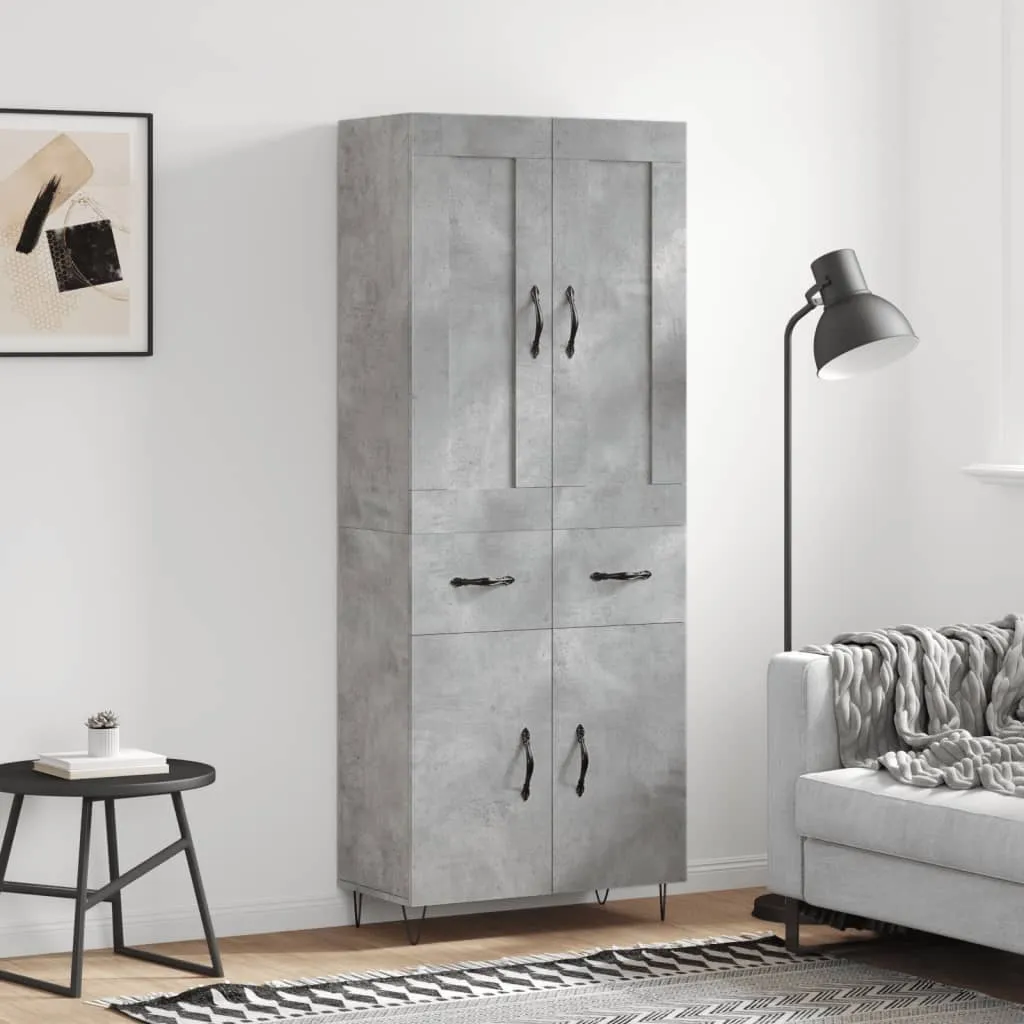 Elegantes Highboard 69,5 x 34 x 180 cm in Betongrau